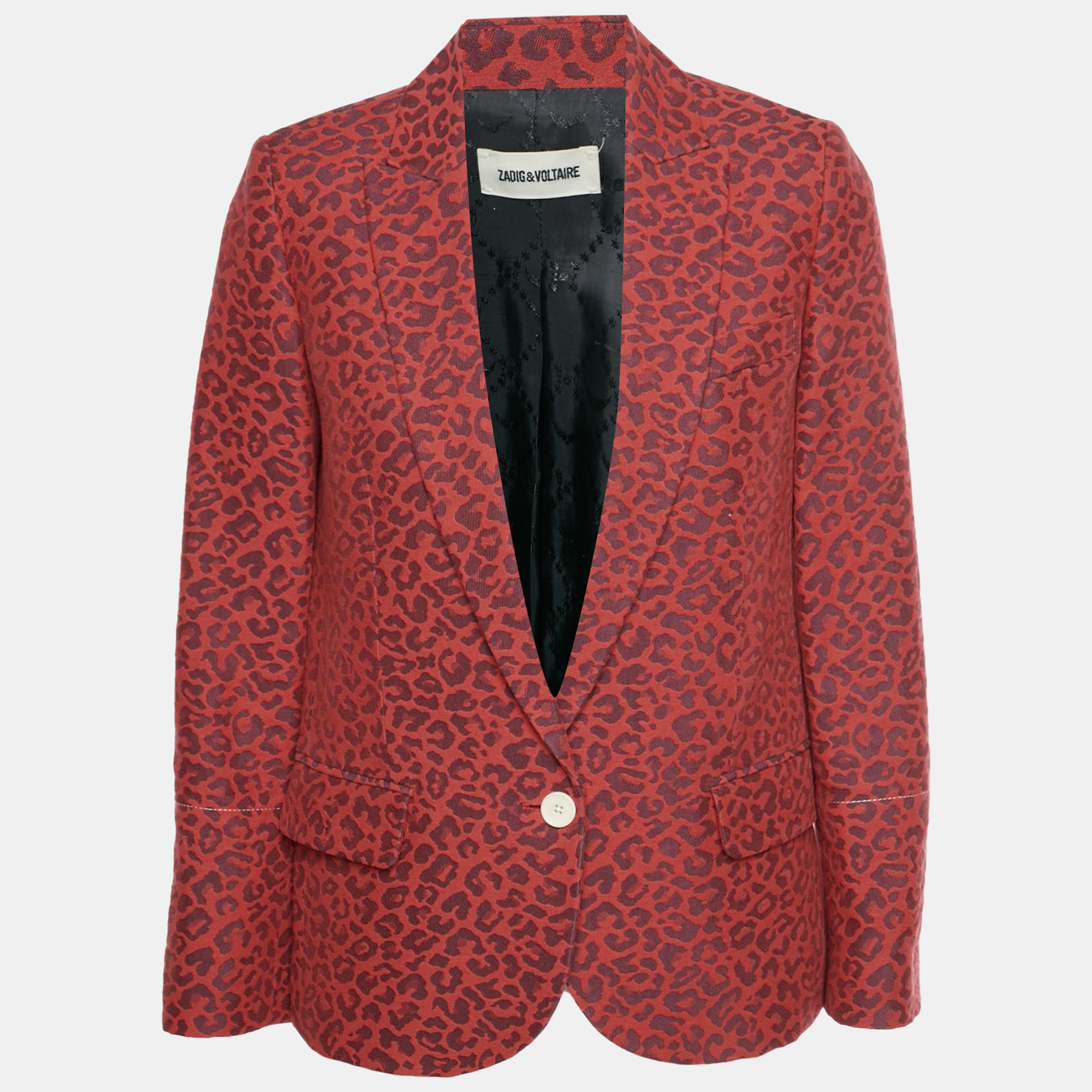 Zadig & Voltaire RedPurple Leopard Jacquard Single Breasted Blazer