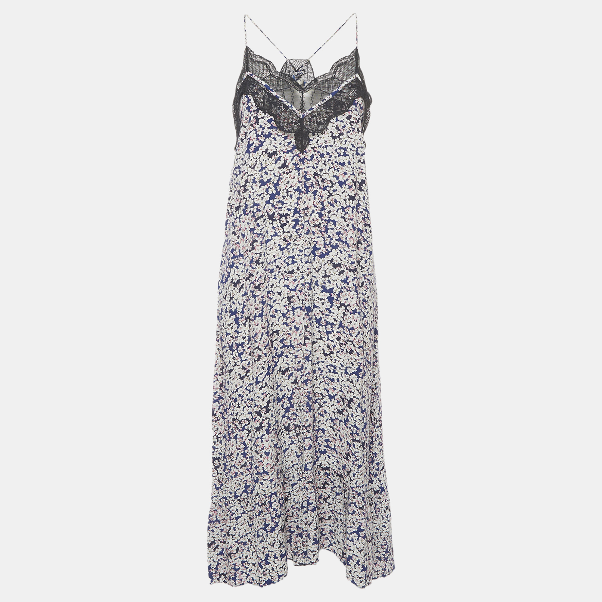 Zadig & Voltaire Blue Floral Print Crepe Risty Midi Dress
