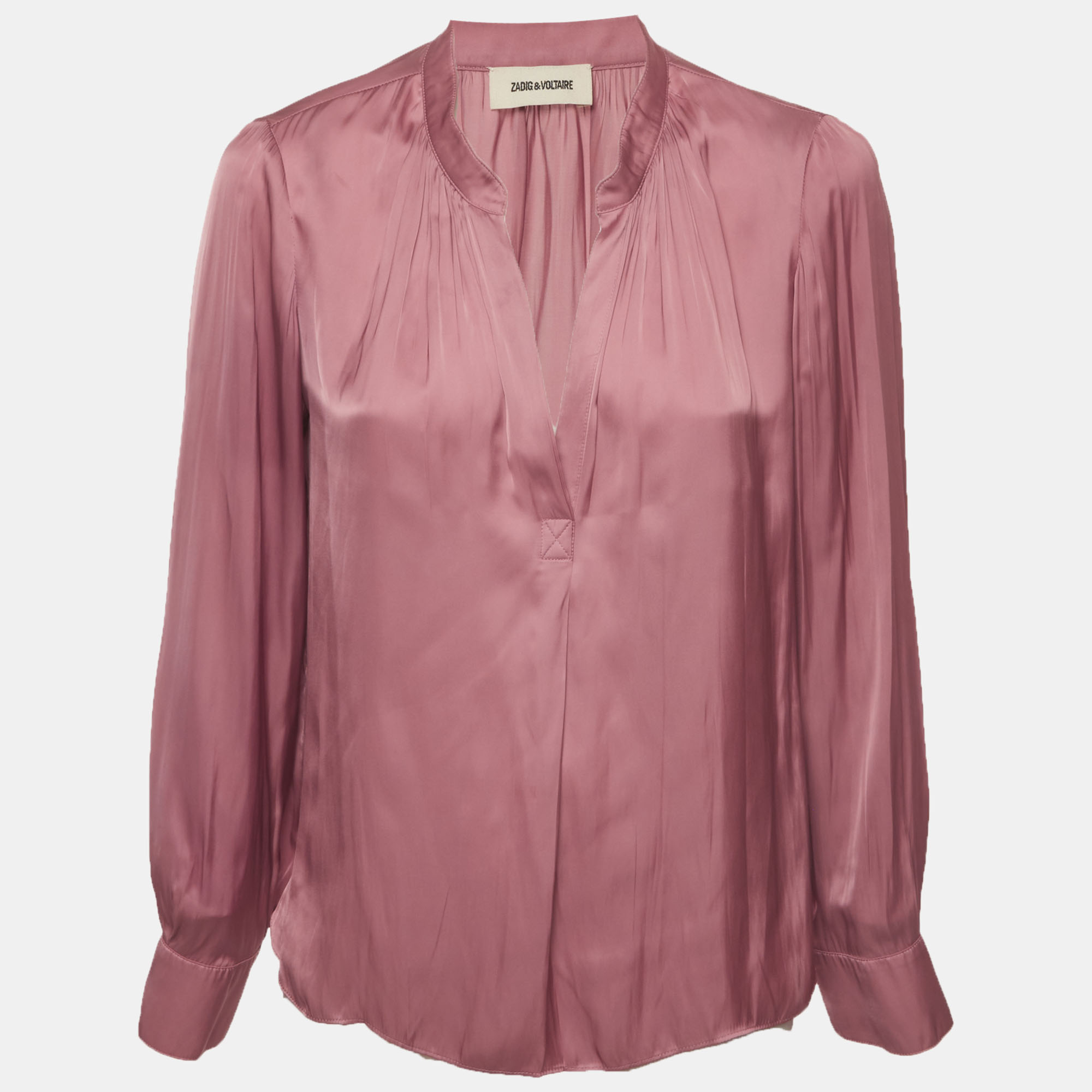 Zadig & Voltaire Pink Plunge V-Neck Tink Satin Blouse