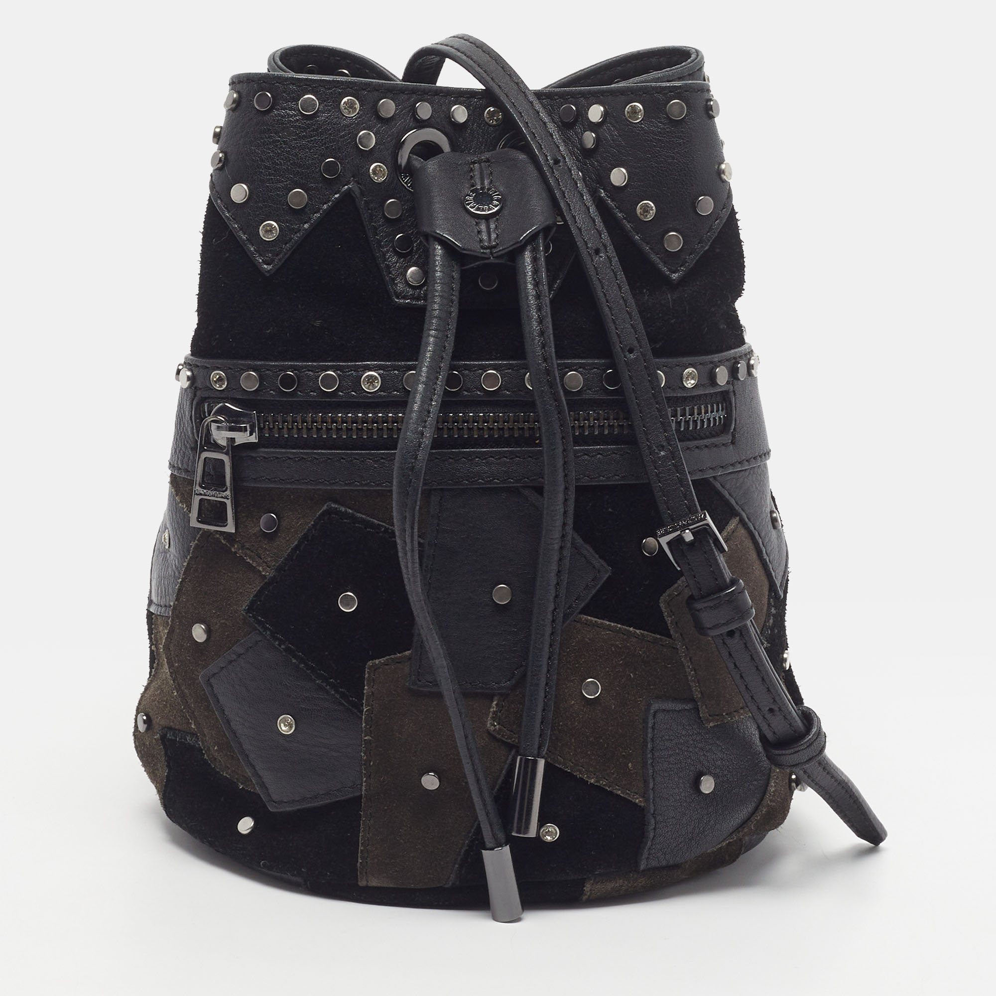 Zadig & Voltaire Bobo Patch Mini BlackBrown Leather and Suede Bucket Bag