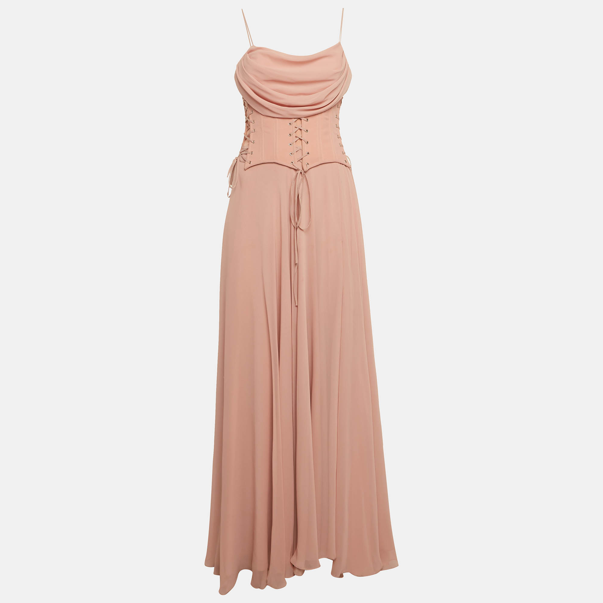 Zeena zaki Peach Crepe Under bust Corset Detail Maxi Dress