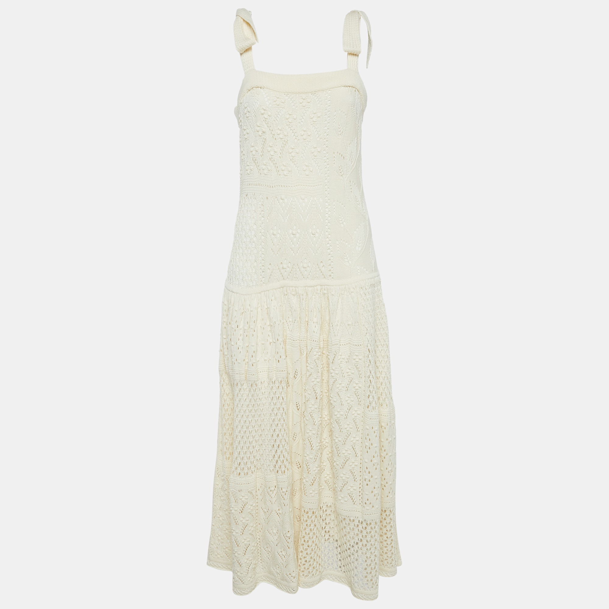 Zimmermann Cream Anneke Patchwork Knit Midi Dress