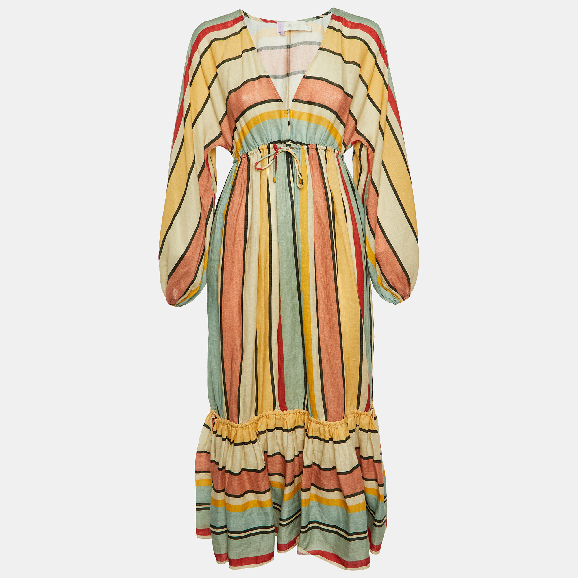 Zimmermann Multicolor Striped Linen Tiered Cassia Maxi Dress