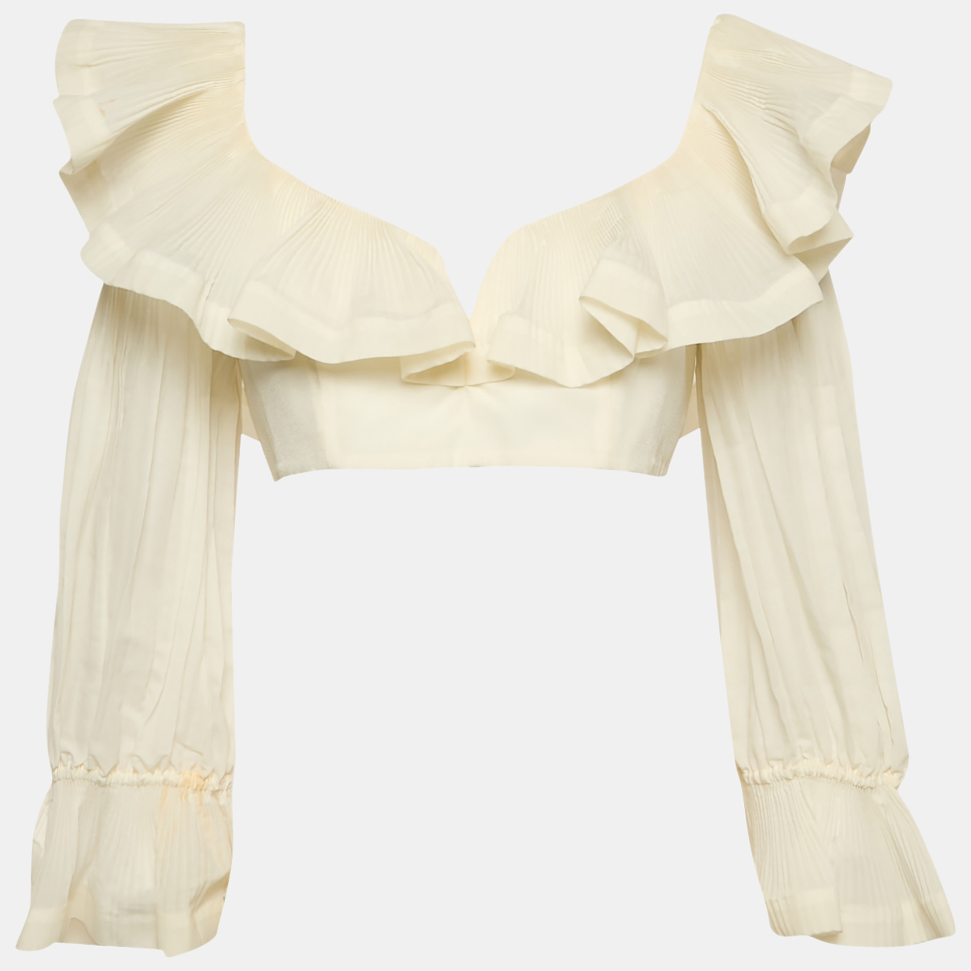 Zimmermann White Crepe Ruffled The Lovestruck Crop Top