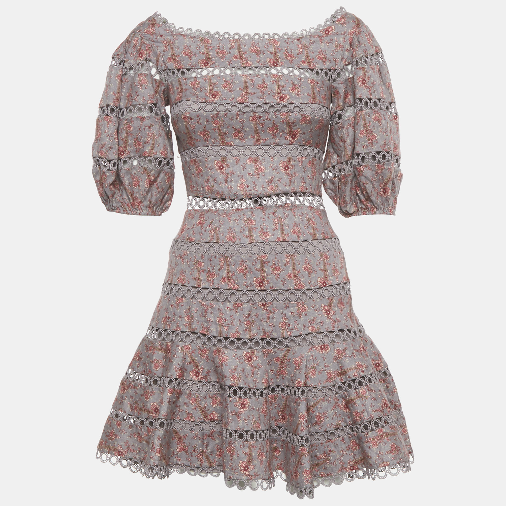 Zimmermann Mauve Floral Print Linen Juniper Mini Dress
