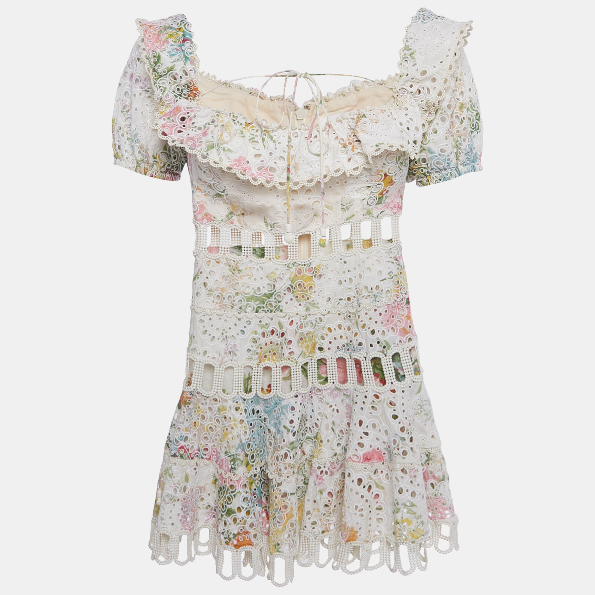 Zimmermann White Floral Print Cotton Off-Shoulder Heathers Dress