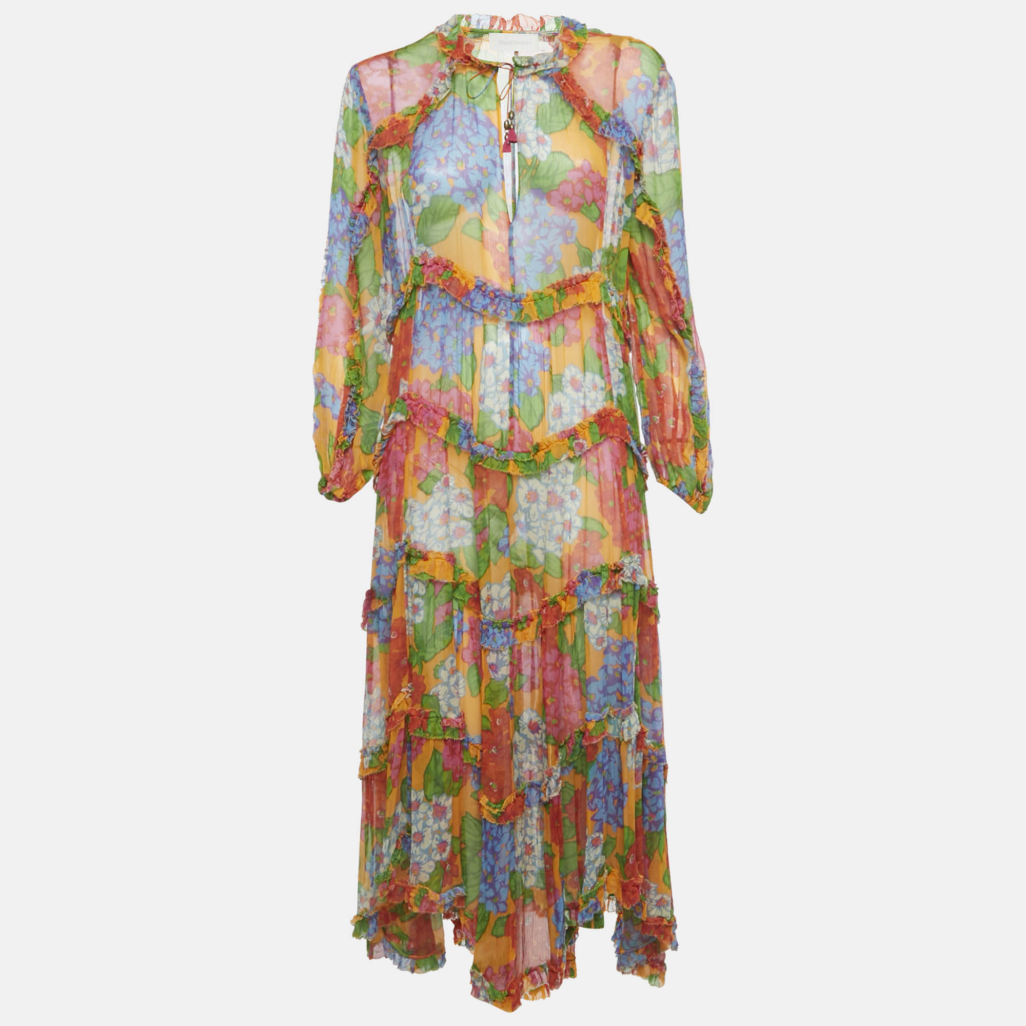 Zimmermann Multicolor Floral Print Crinkle Silk Maxi Dress