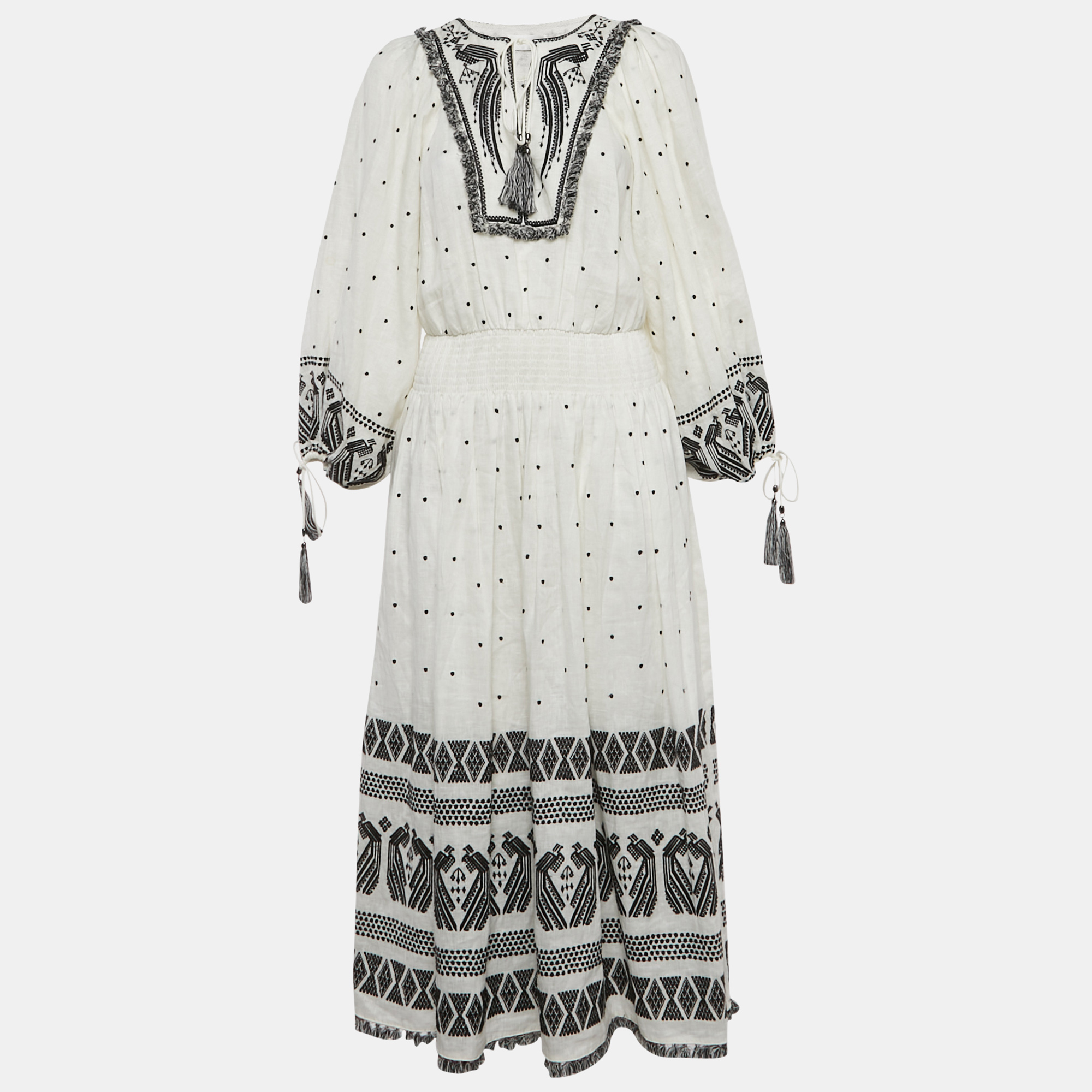 Zimmermann White Tali Embroidered Linen Maxi Dress