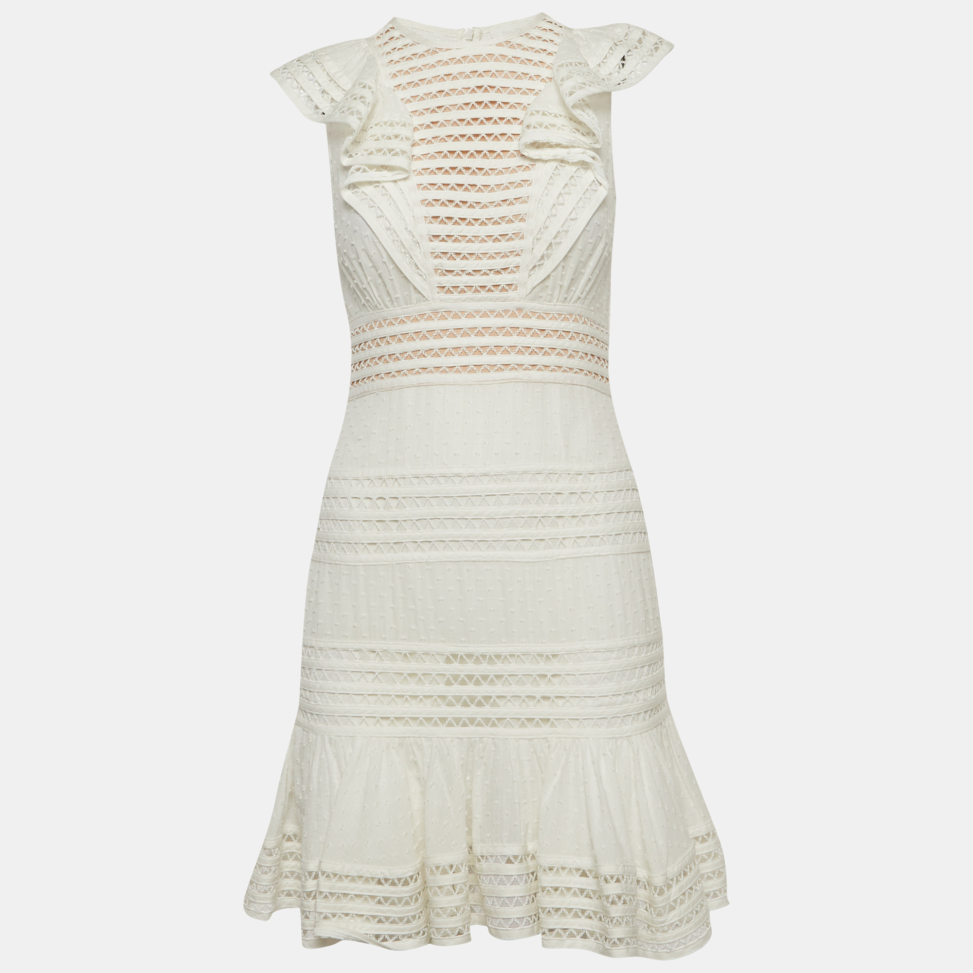 Zimmermann White Cotton & Lace Ruffled Mini Dress