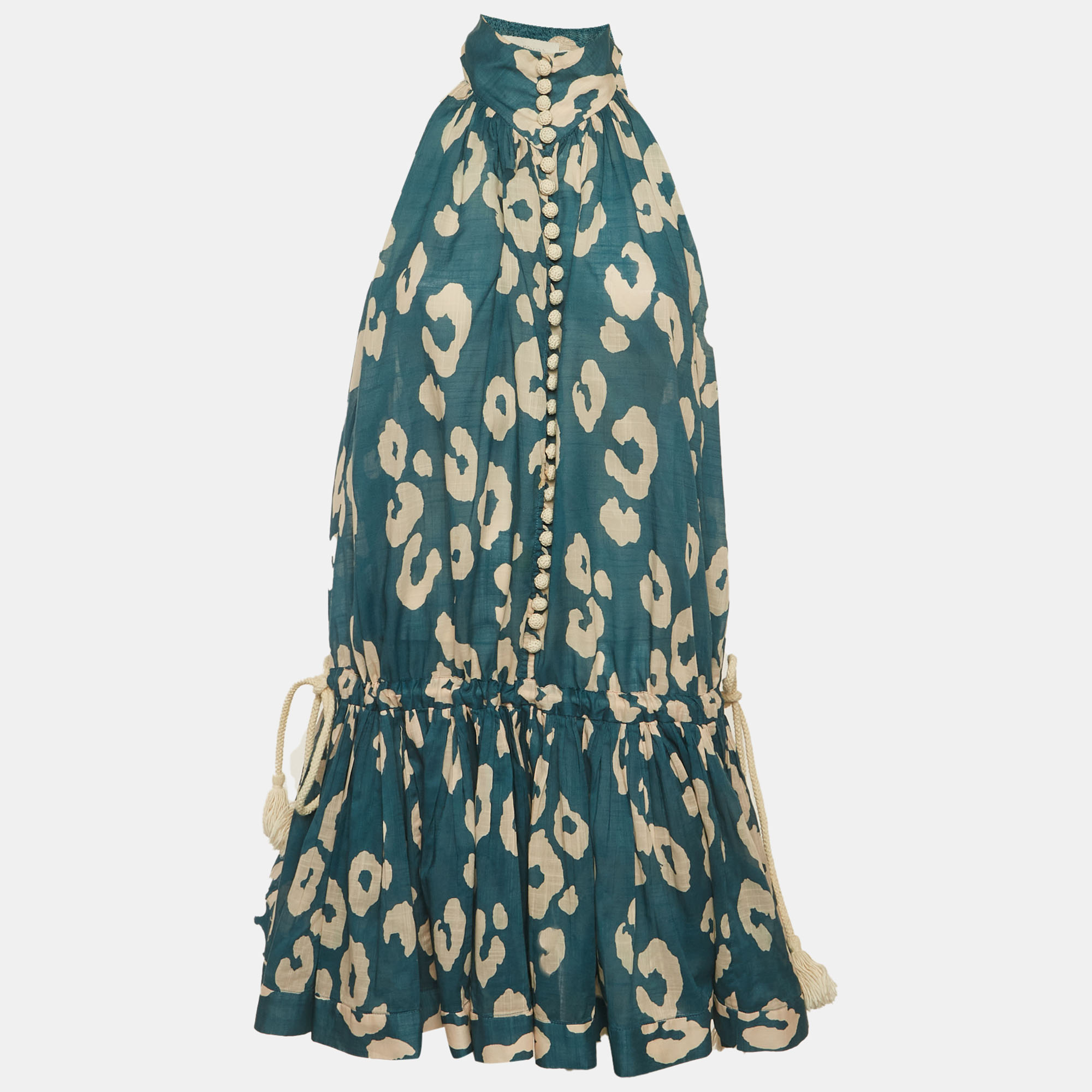 Zimmermann Teal Blue Leopard Print Shelly Swing Mini Dress