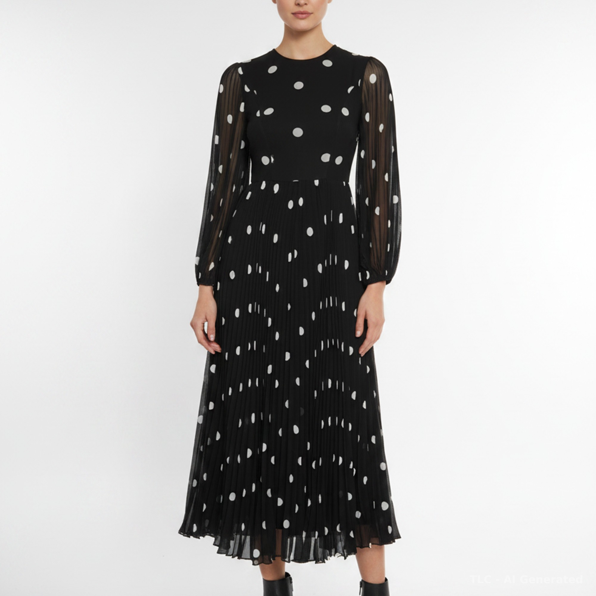 Zimmermann Black Polka Dot Crepe Sunray Pleated Dress