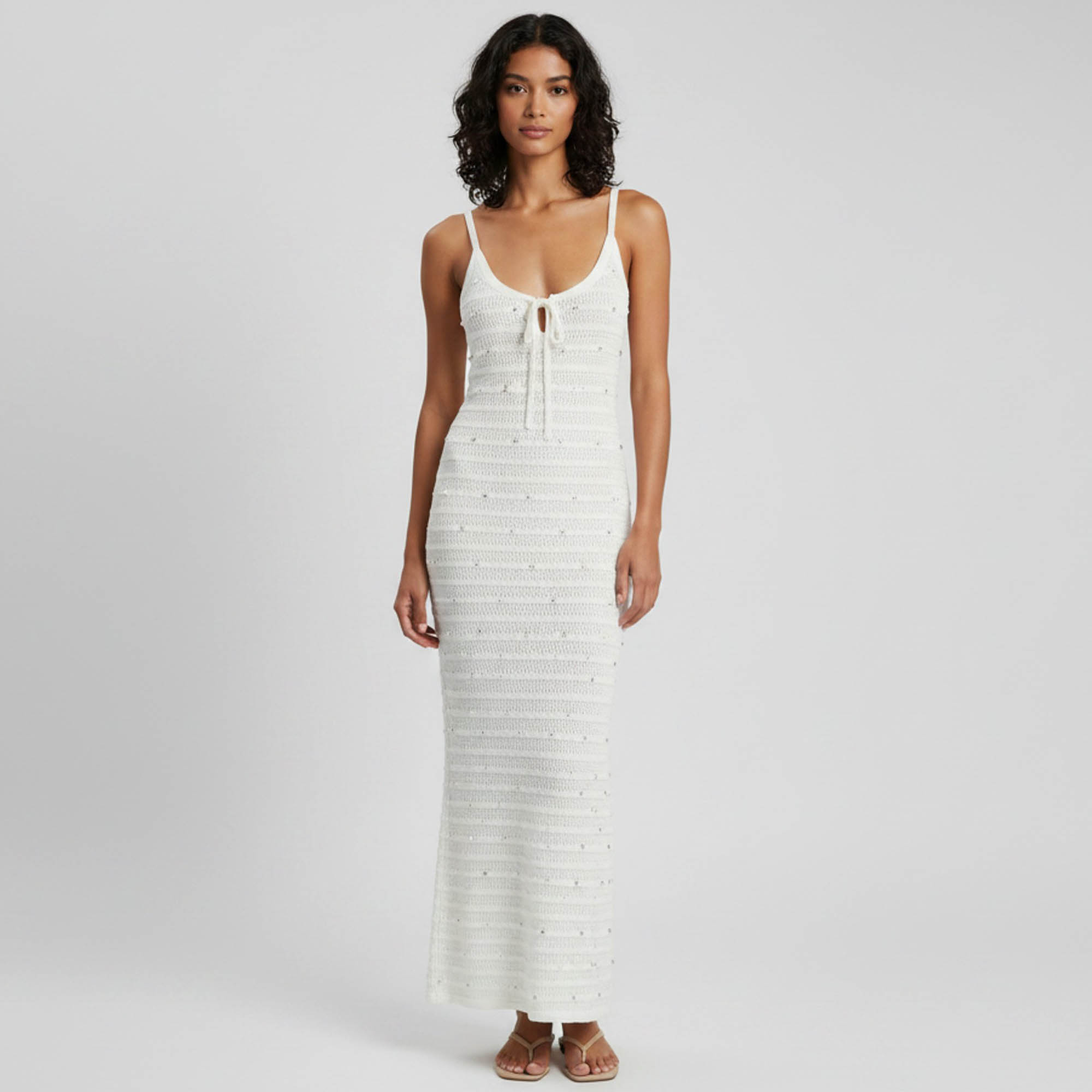 Zoe by sister's White Stud Detail Crochet Knit Serena Dress One