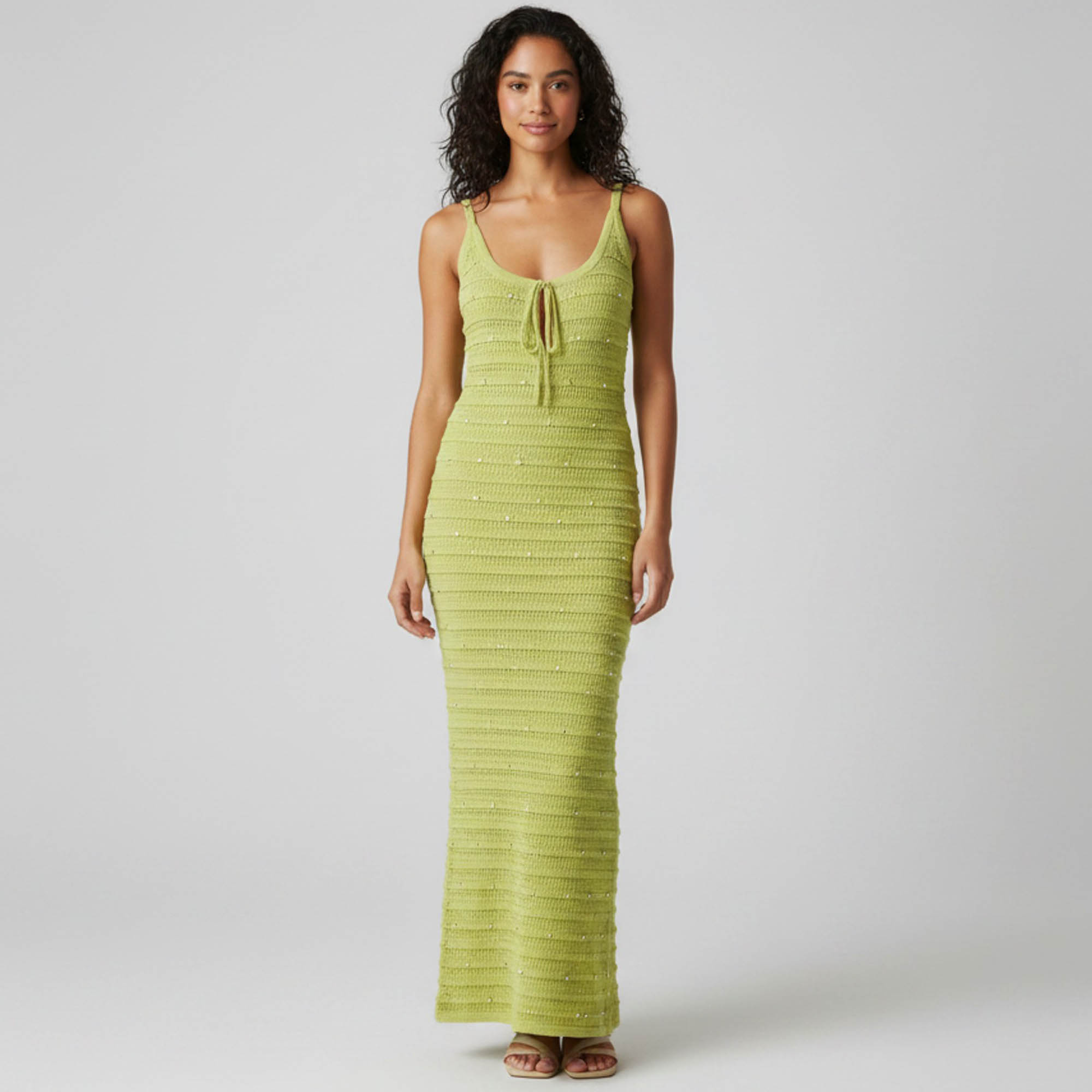 Zoe by sister's Green Embellished Crochet Knit Serena Dress One