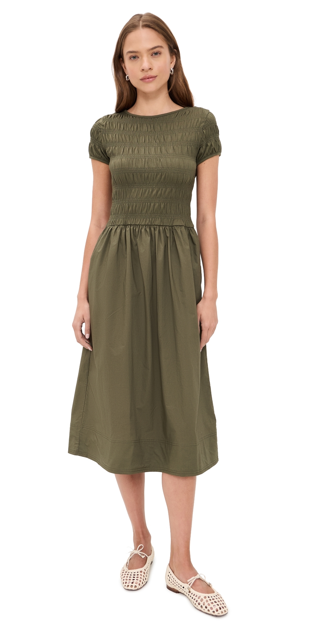 Madewell Smocked Boatneck Midi Dress Faded Ivy
