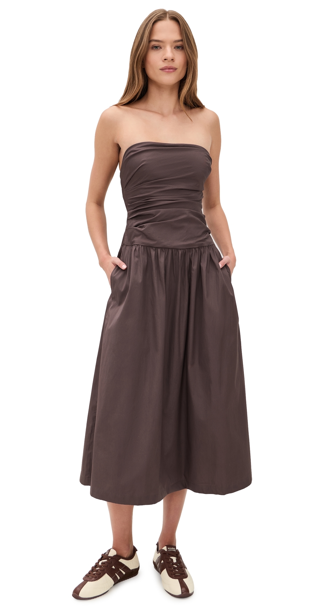 Madewell Amari Ruched Midi Dress Chocolate Plum
