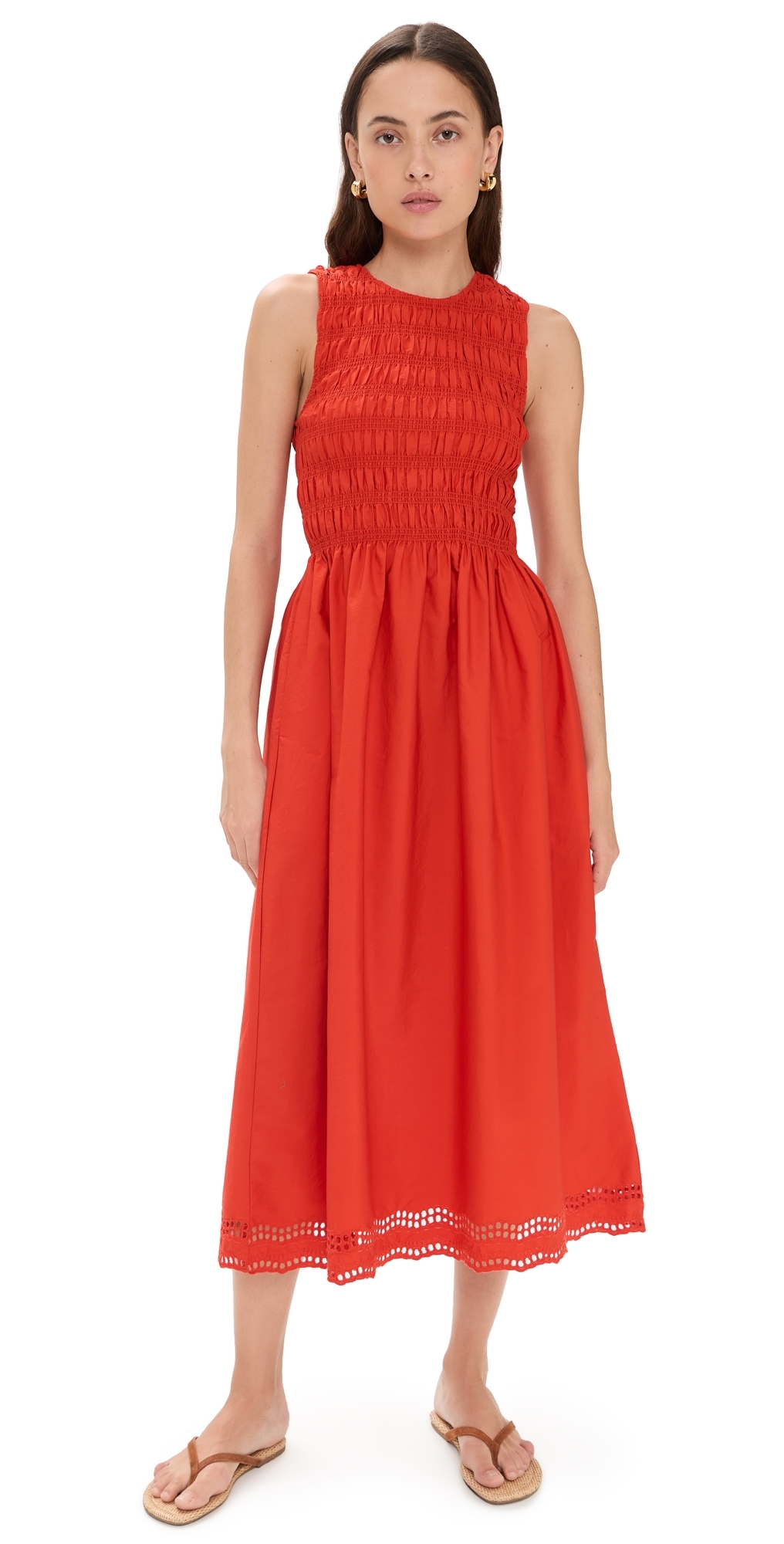 Madewell The Embroidered Melody Smocked Midi Dress Wild Poppy