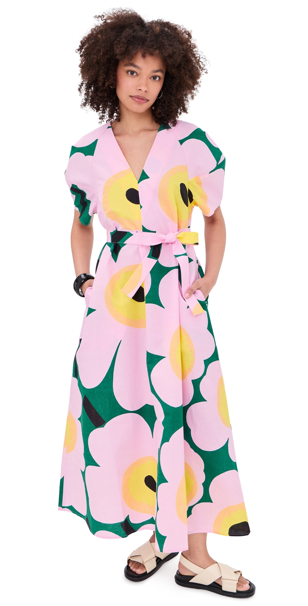 Marimekko Kaffet Unikko Dress GreenLight PinkYellow