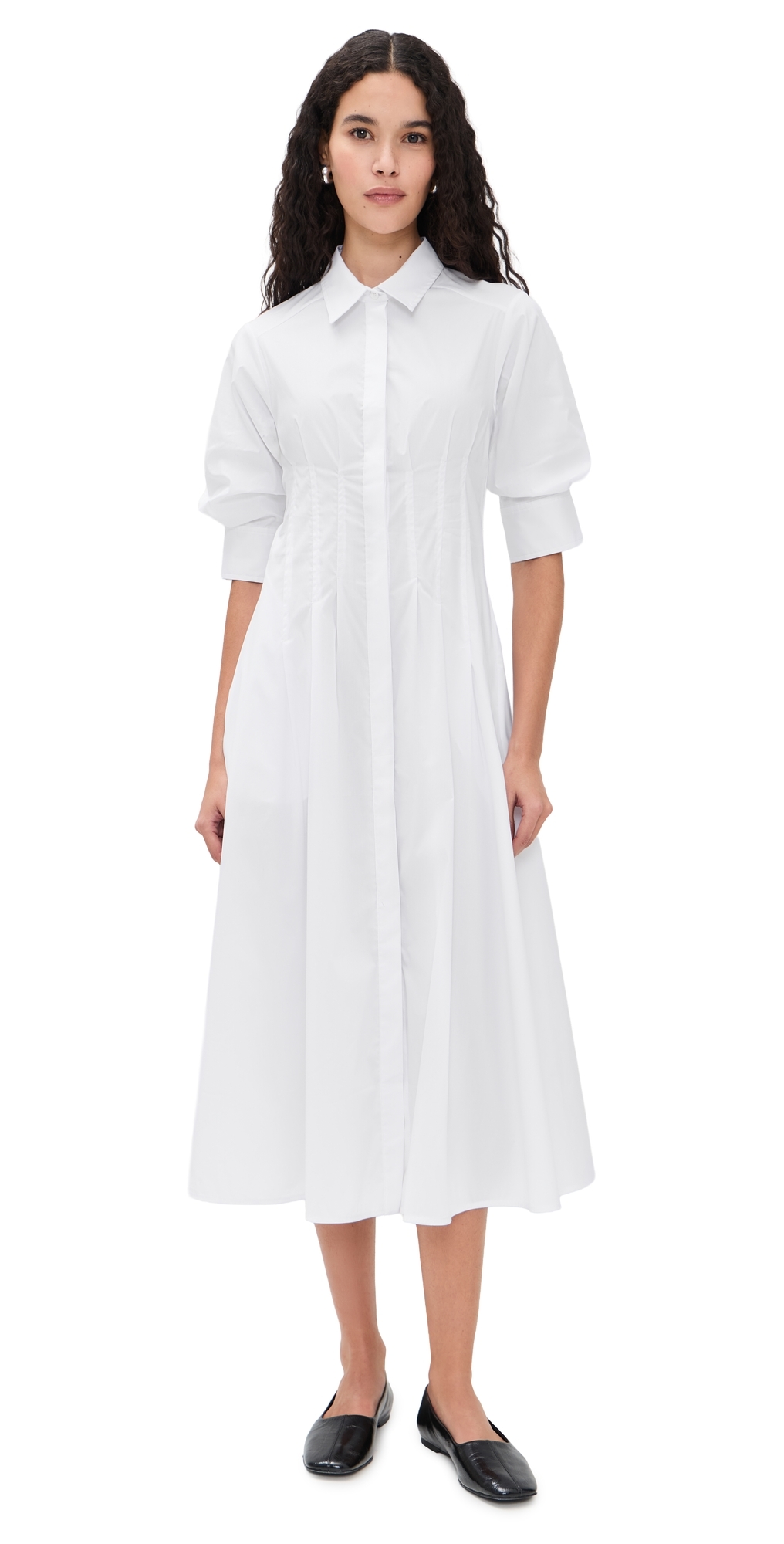 MEIMEIJ Cotton Stretch Sleeve Shirt Dress Off White