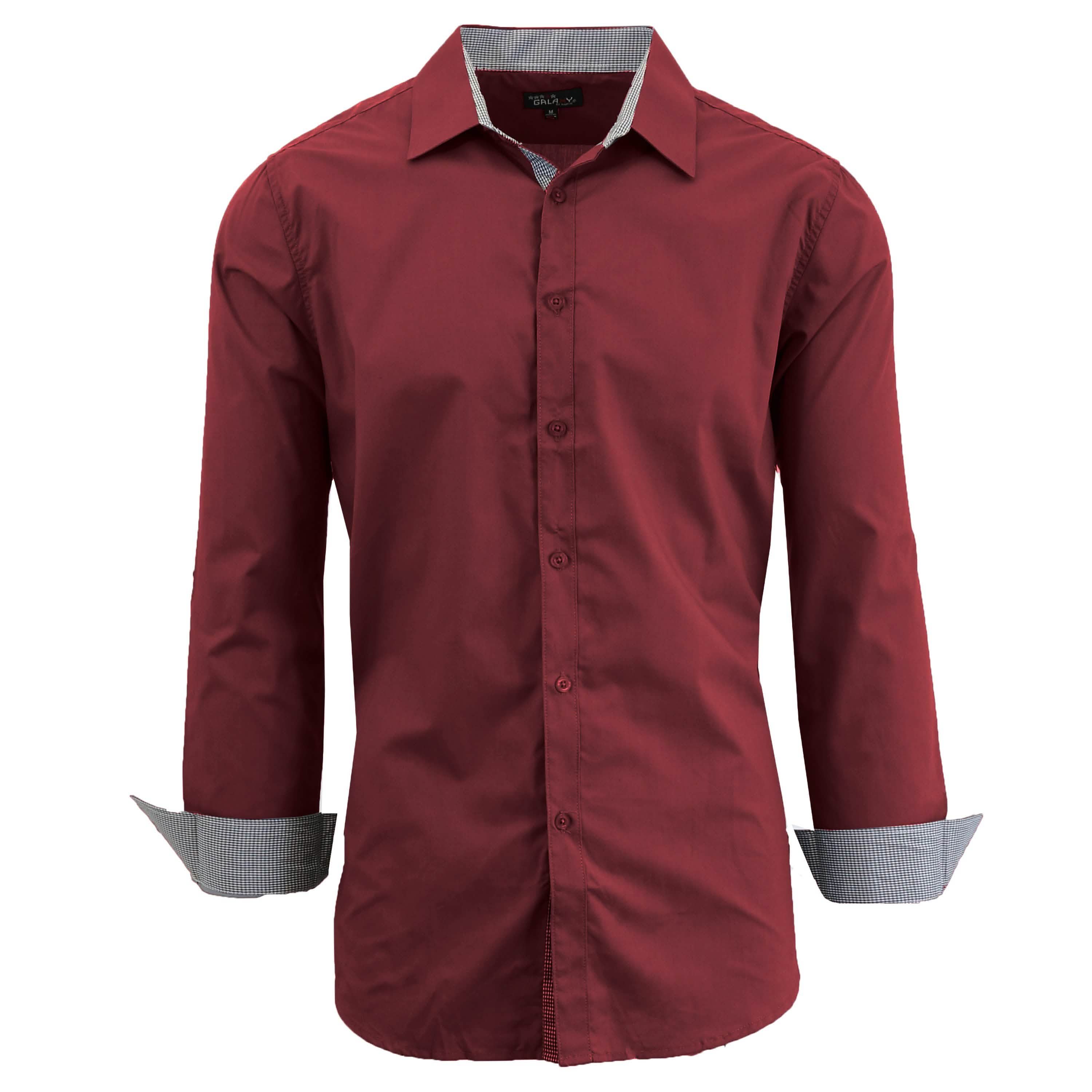 Mens Long Sleeve Dress Shirt - Maroon Small