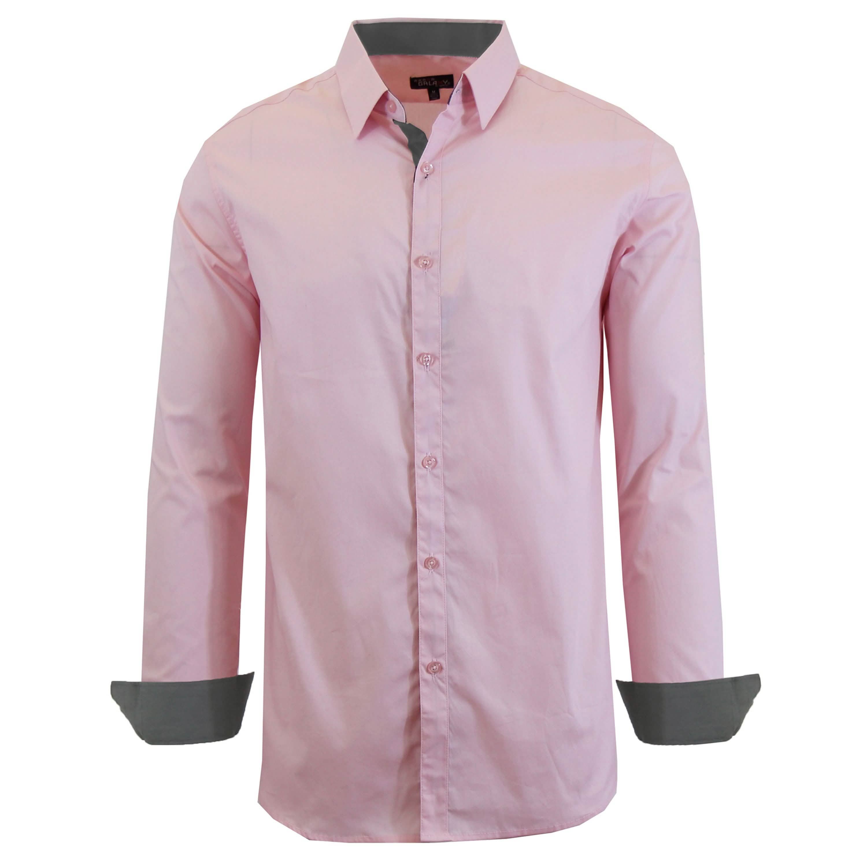 Mens Long Sleeve Dress Shirt - Pink Large