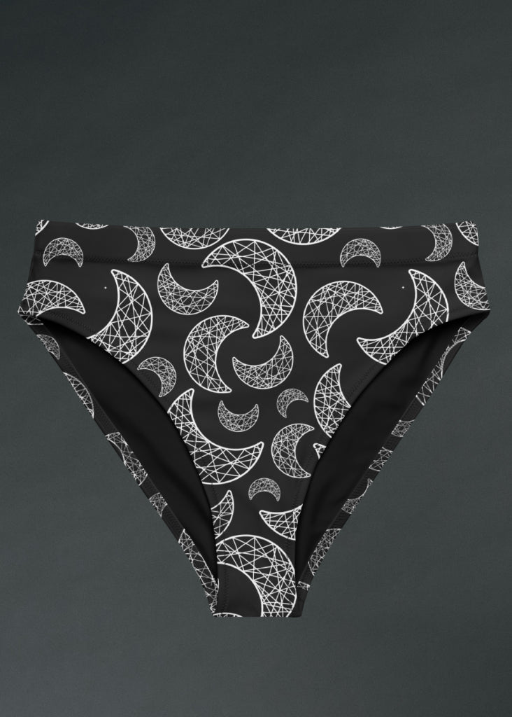Gothic Moon Print High-Waisted Bikini Bottom
