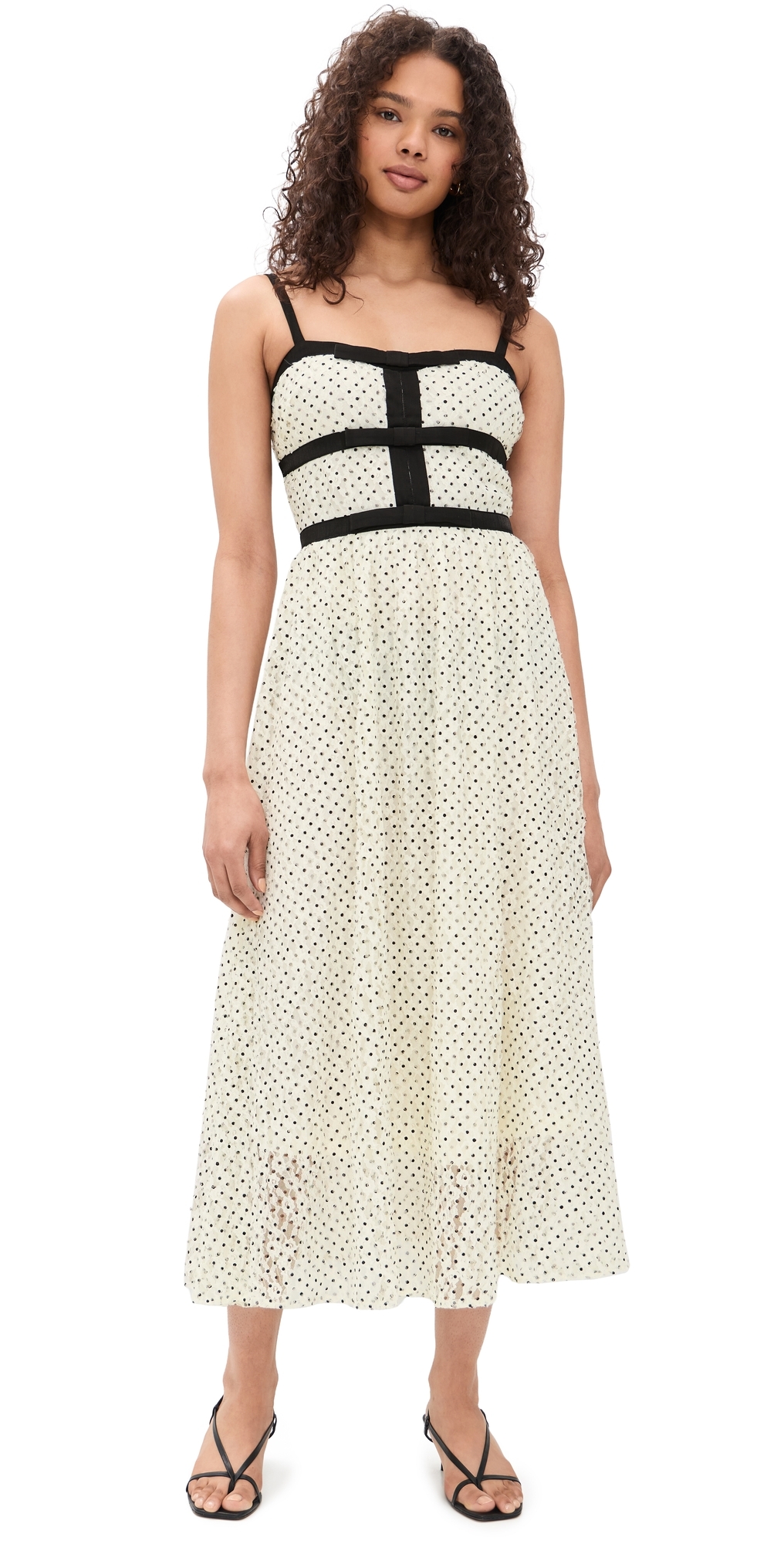 Moon River Sleeveless Polka Dot Print Midi Dress Off White Multi