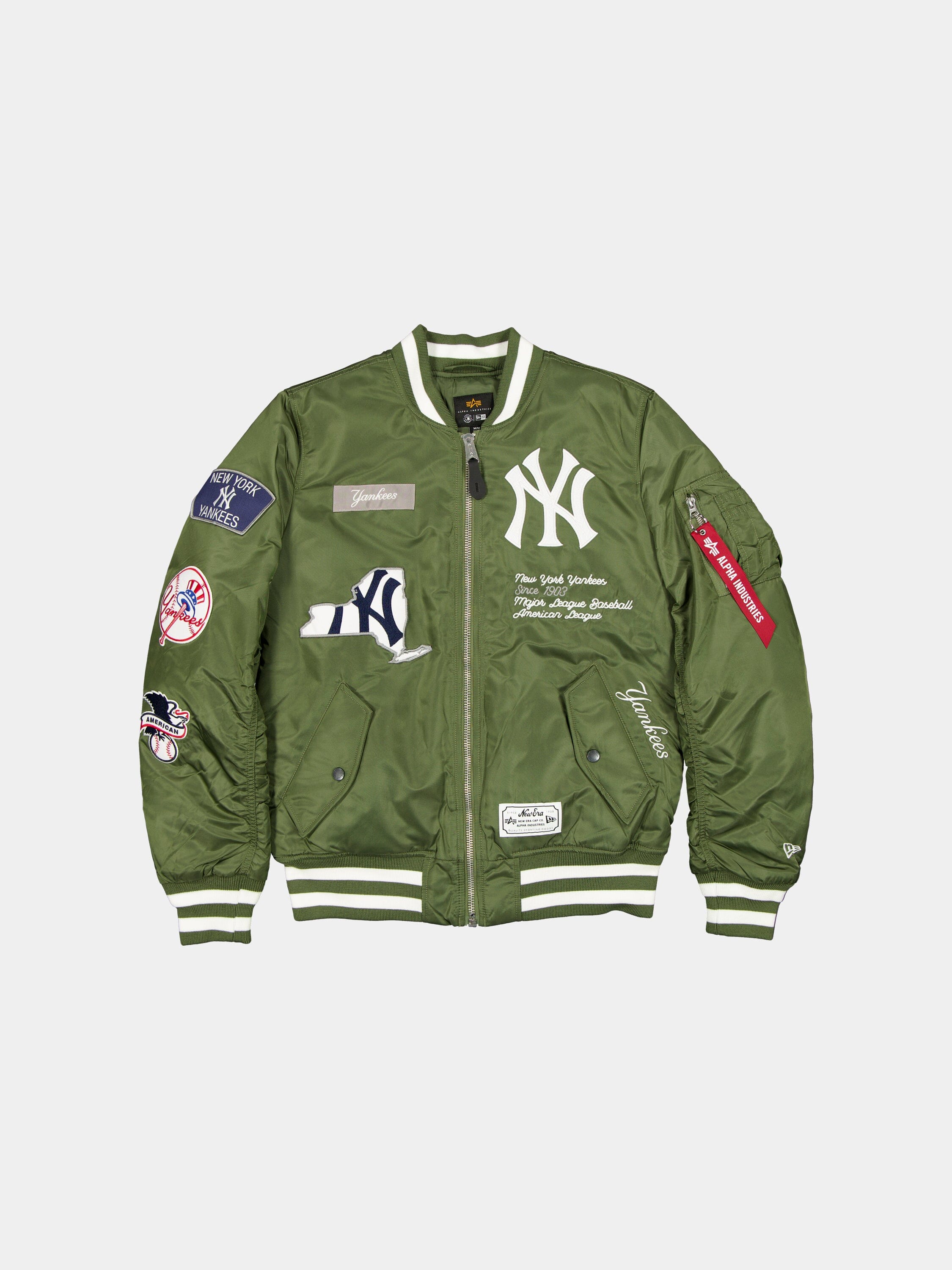NEW YORK YANKEES X ALPHA X NEW ERA MA- BOMBER JACKET OLIVE - NEW OLIVEWHITE