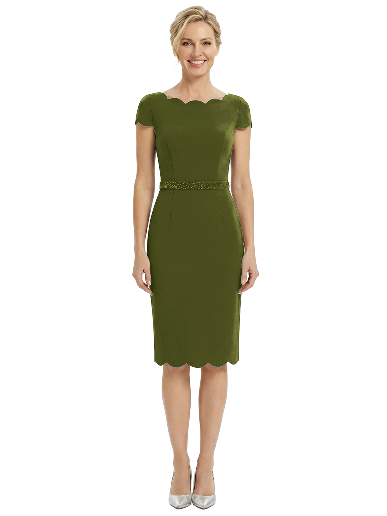 Chicsew Pretty Scoop Knee-Length Sheath Cap Sleeves Mother Of The Bride Dress - Olive-green