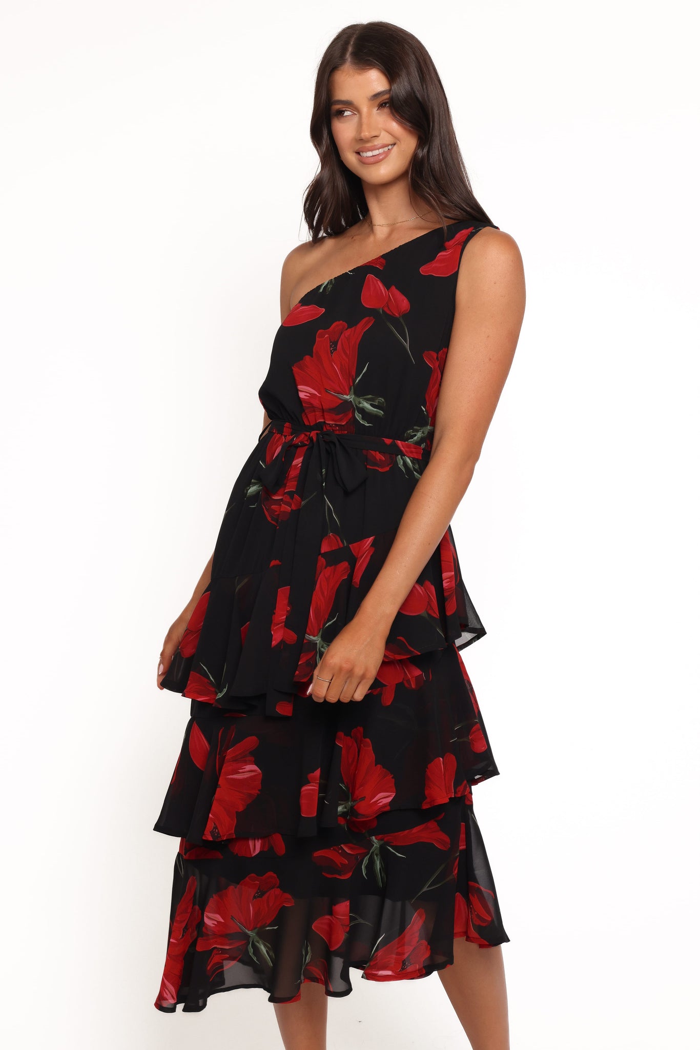 Brigette One Shoulder Tiered Midi Dress