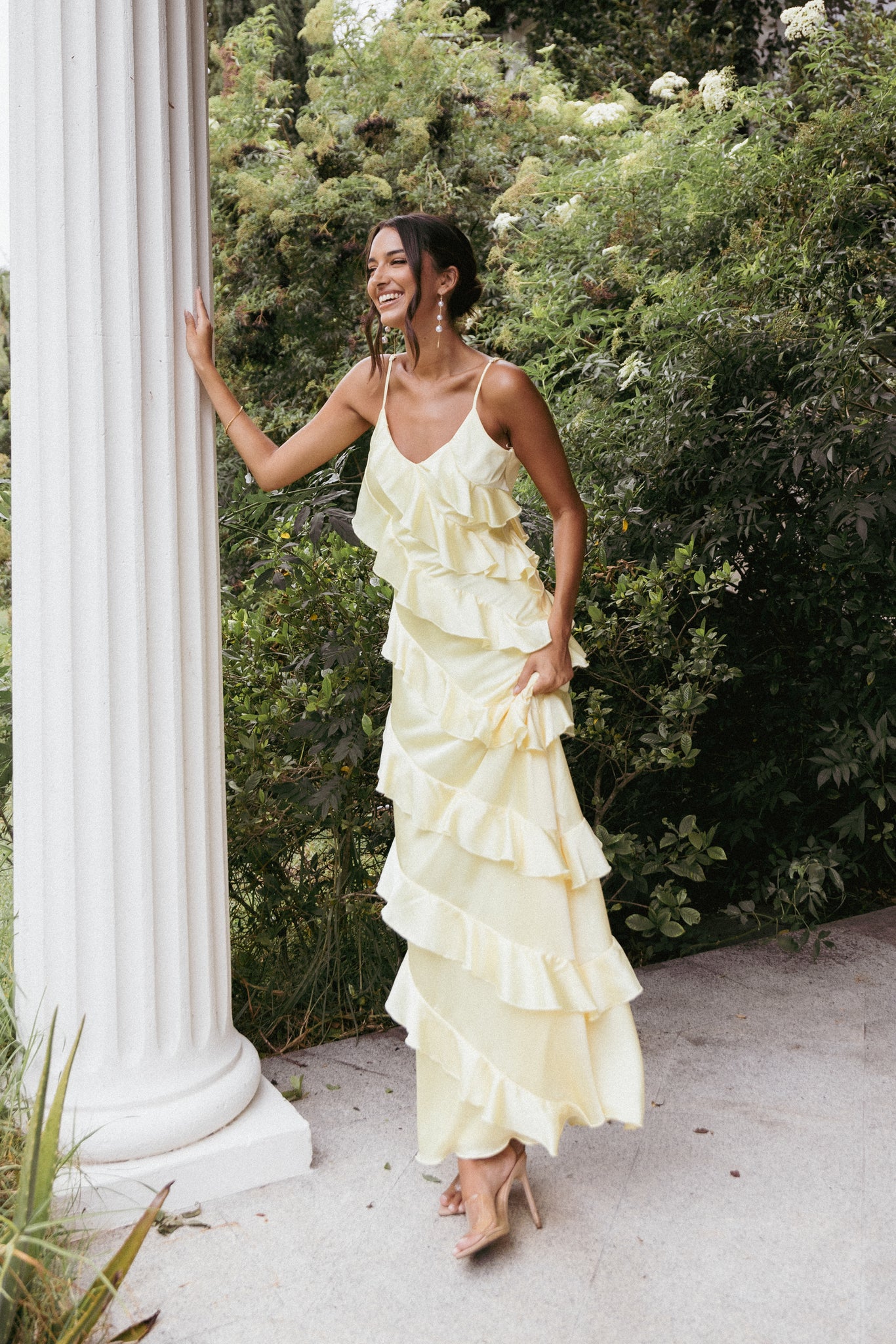 Ciao Ruffles Maxi Satin Dress