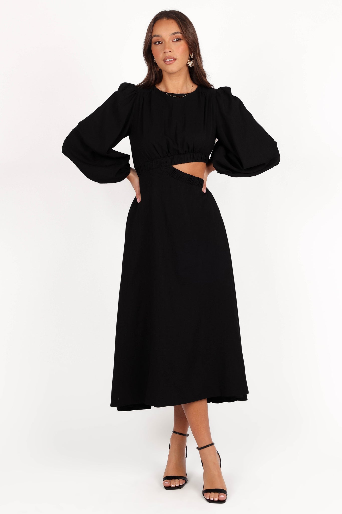 Ginnee Puff Sleeve Cutout Midi Dress