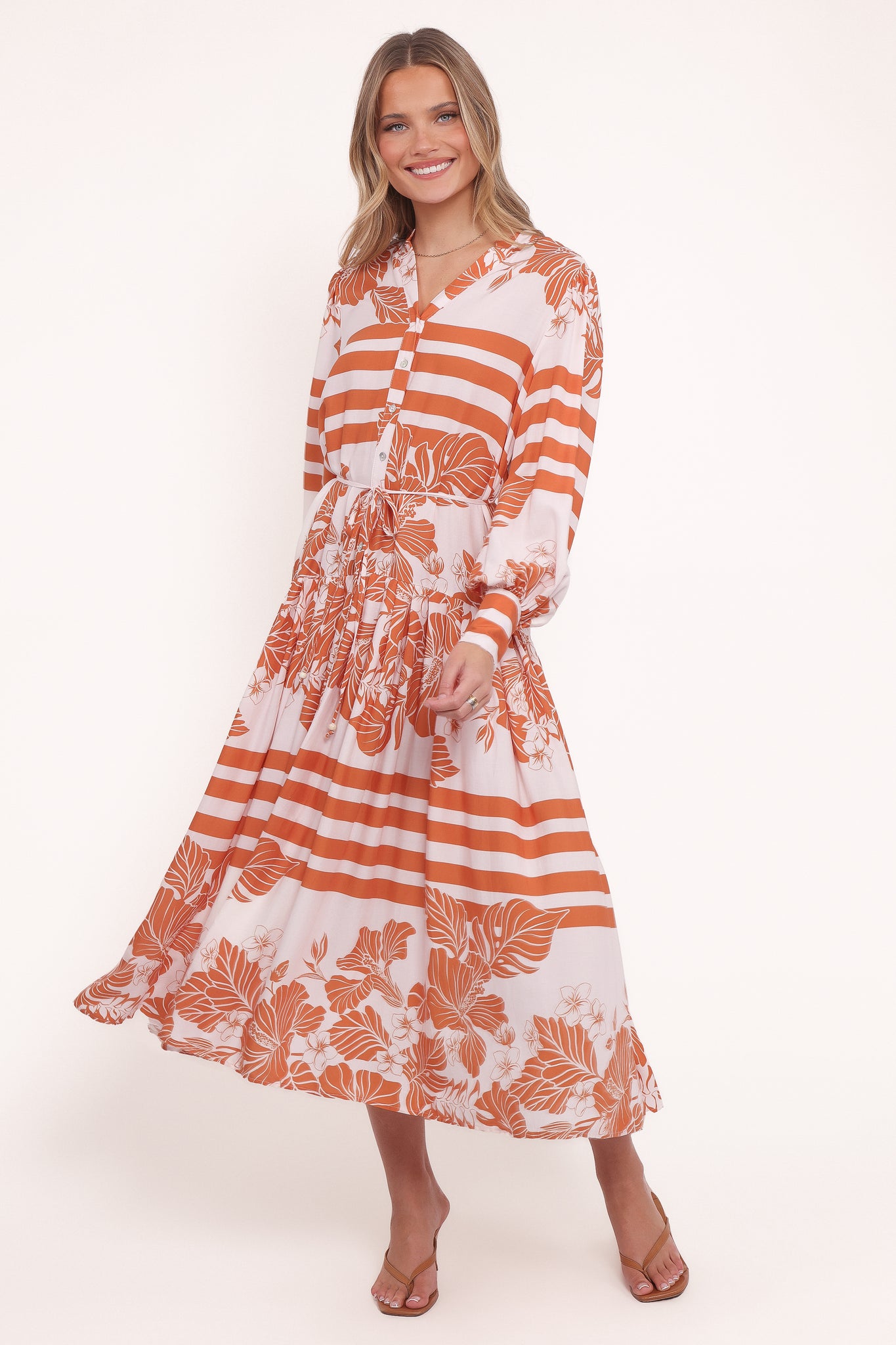 Jules Long Sleeve Dress - WhiteOrange