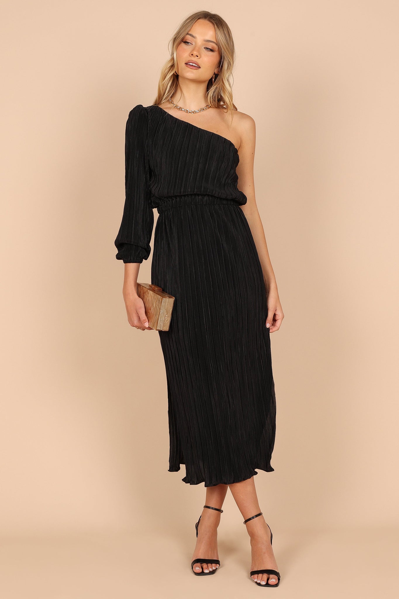Pontee One Shoulder Pleated Midi Dress