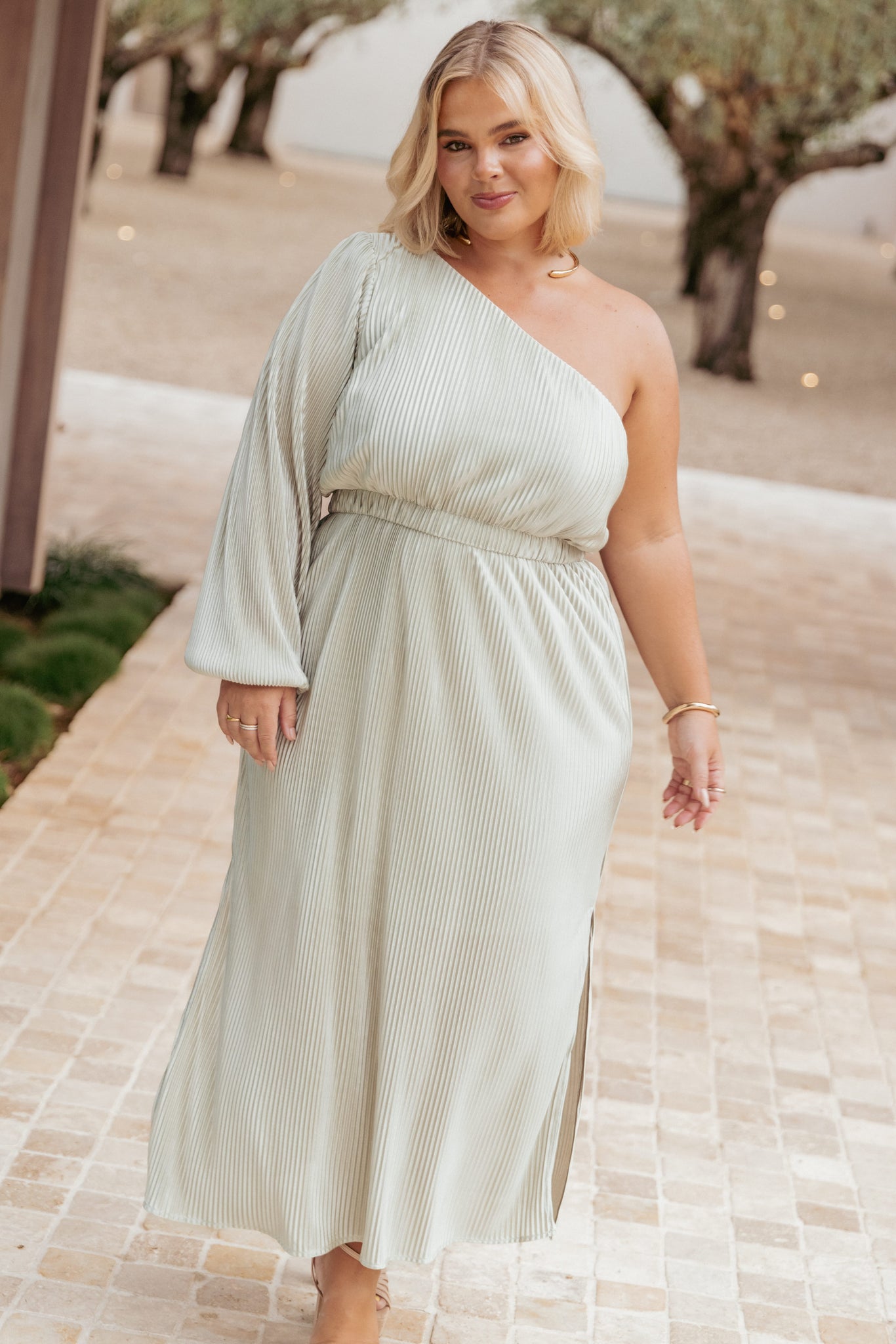 Pontee One Shoulder Pleated Midi Dress