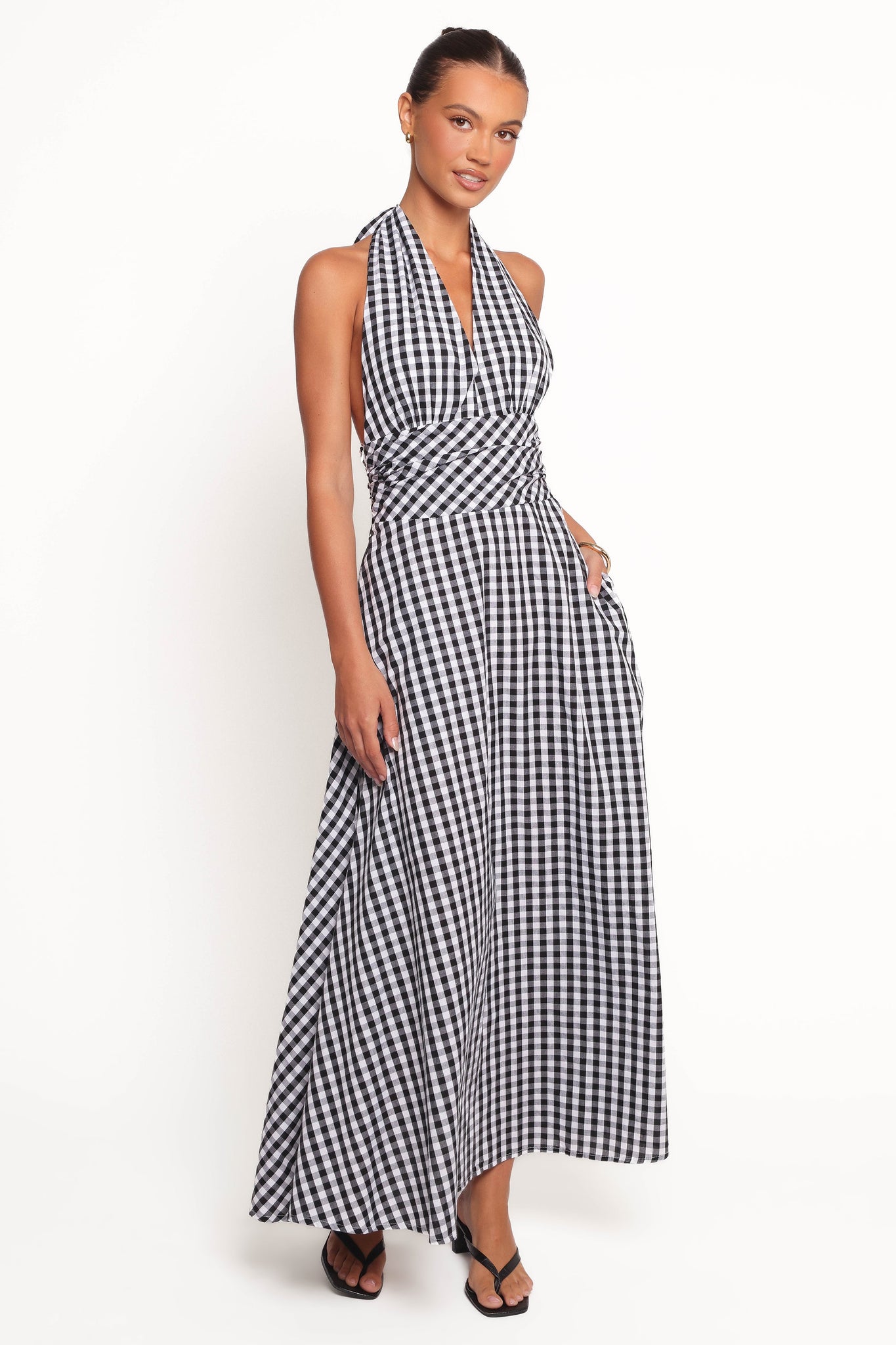 Solene Maxi Halterneck Dress - BlackWhite
