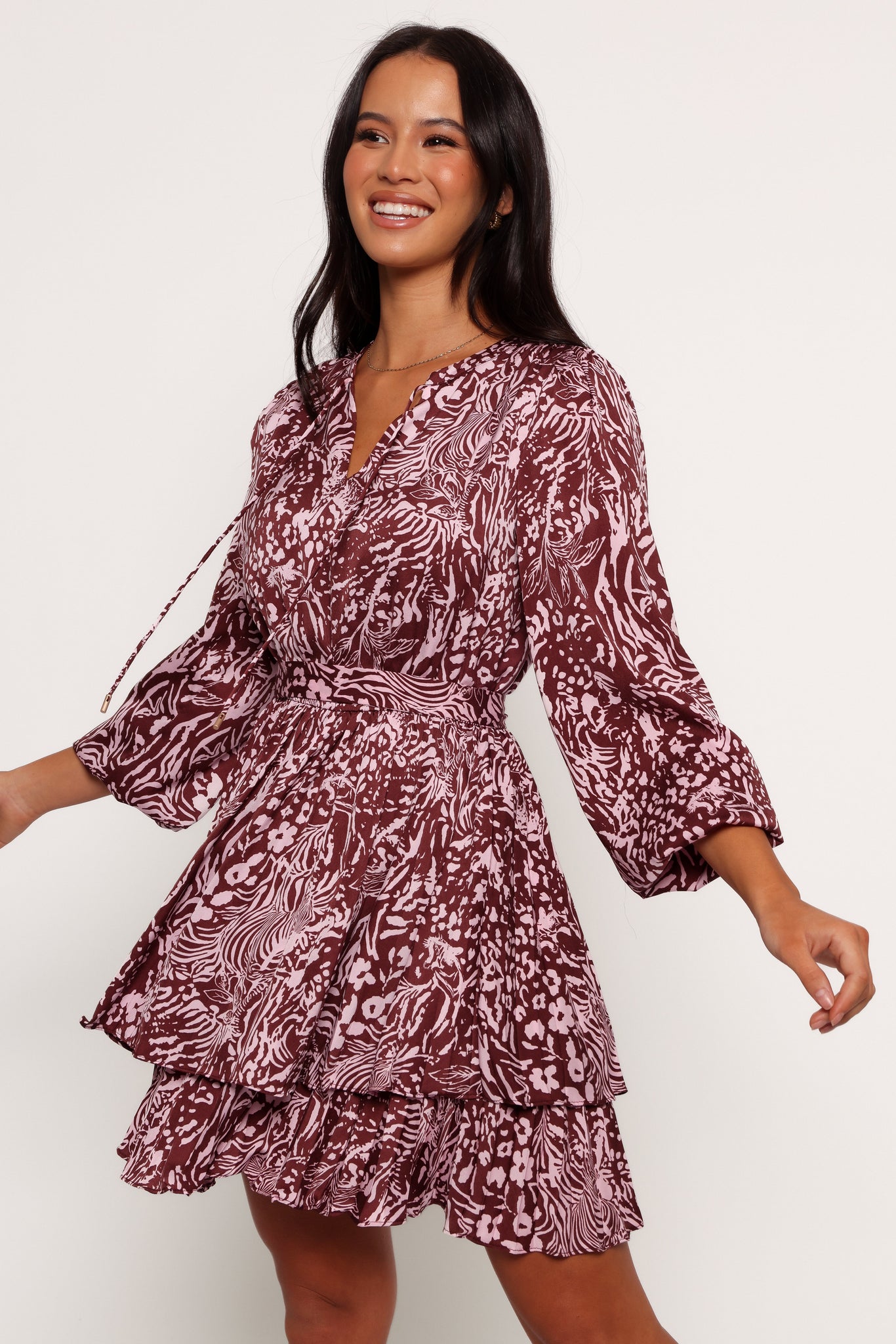Wrenley Long Sleeve Mini Dress - ChocolatePink