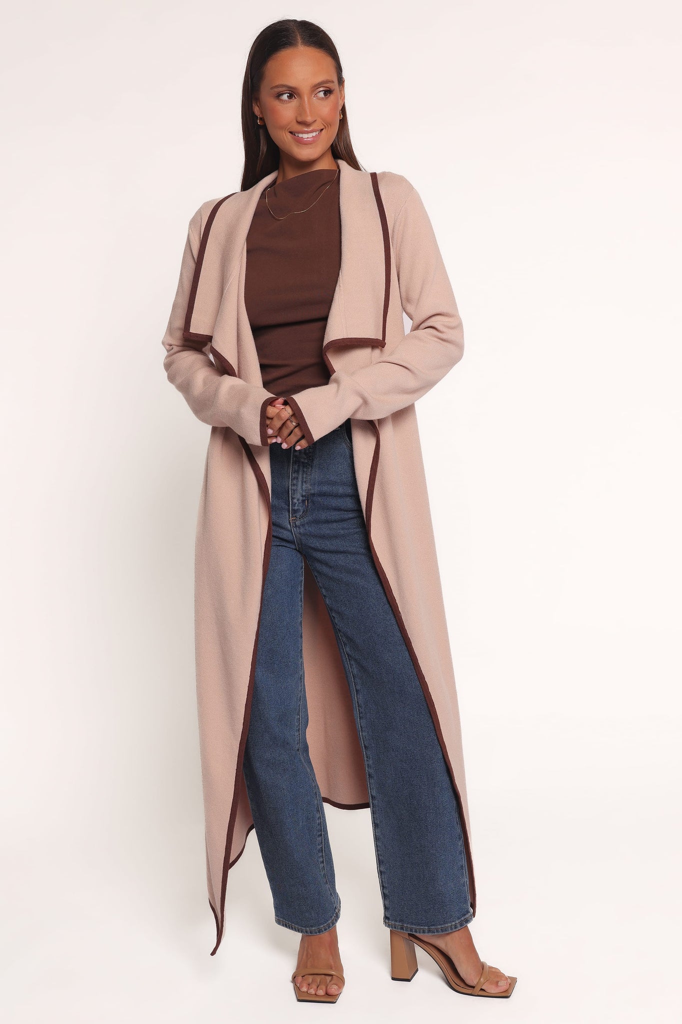 Vallis Contrast Trim Long Cardigan