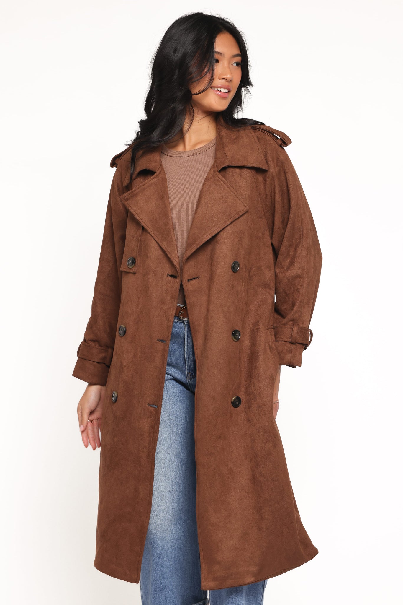 Micha Faux Suede Trench Coat