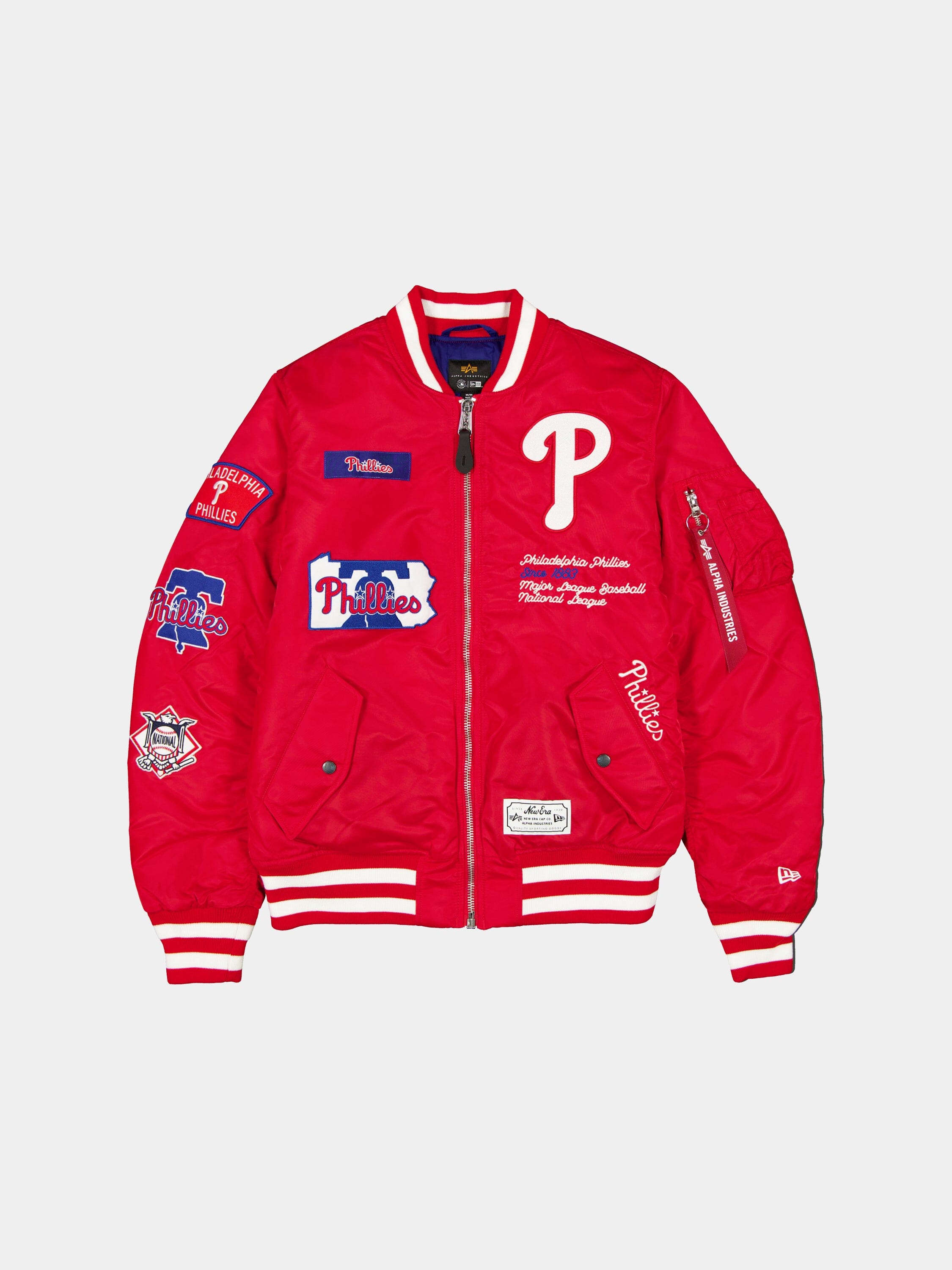 PHILADELPHIA PHILLIES X ALPHA X NEW ERA MA- BOMBER JACKET SCARLET RED - SCARLETWHITE