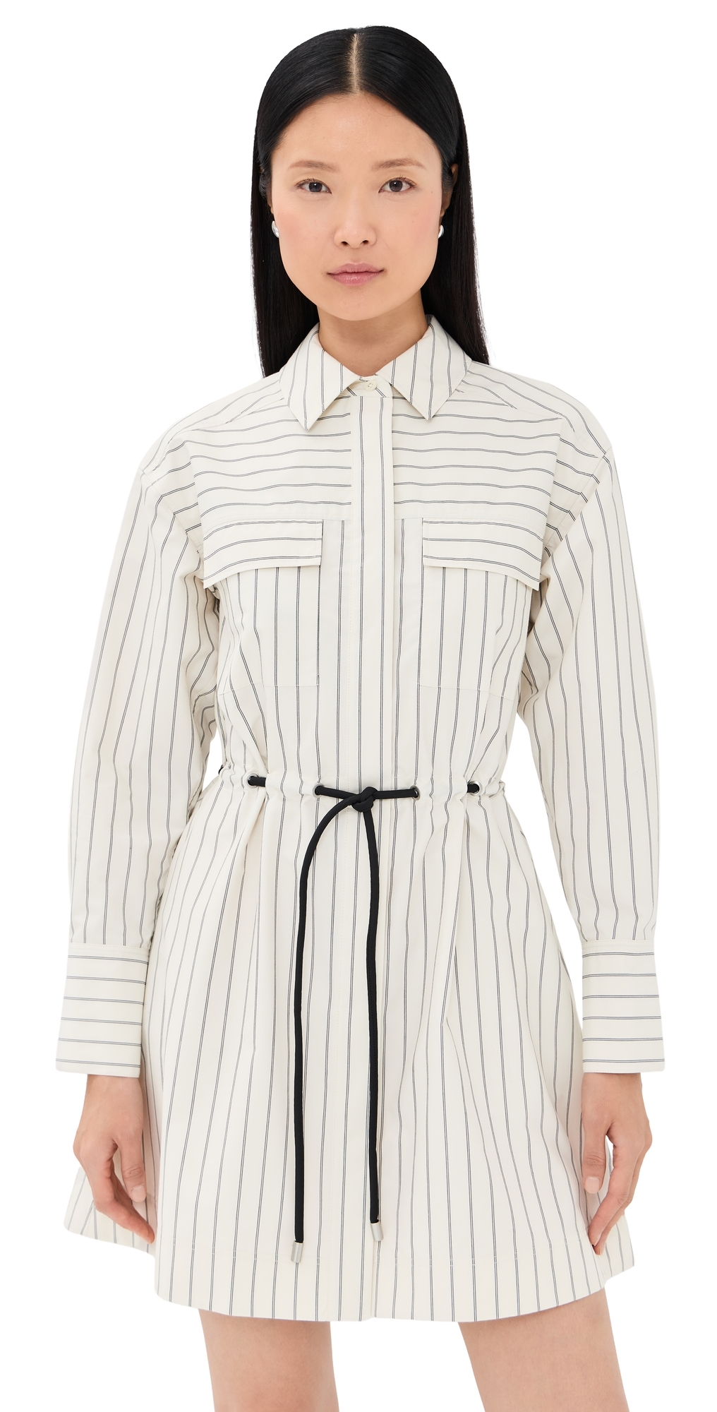 . Phillip Lim Long Sleeve Belted Shirt Dress Cream Multi
