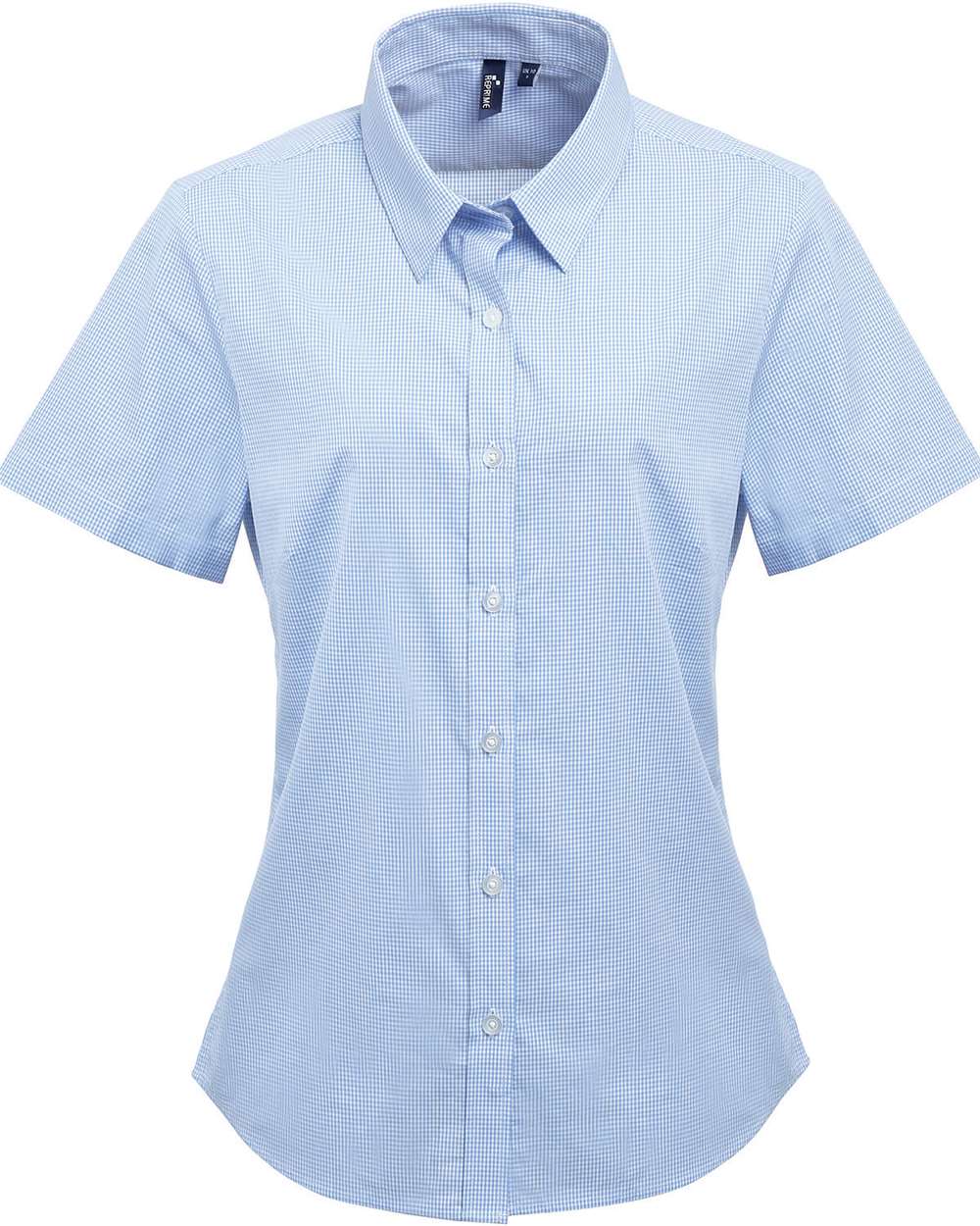 Artisan Collection by Reprime - RP - Women's Microcheck Gingham Short Sleeve Cotton Dress Shirt - Light Blue White