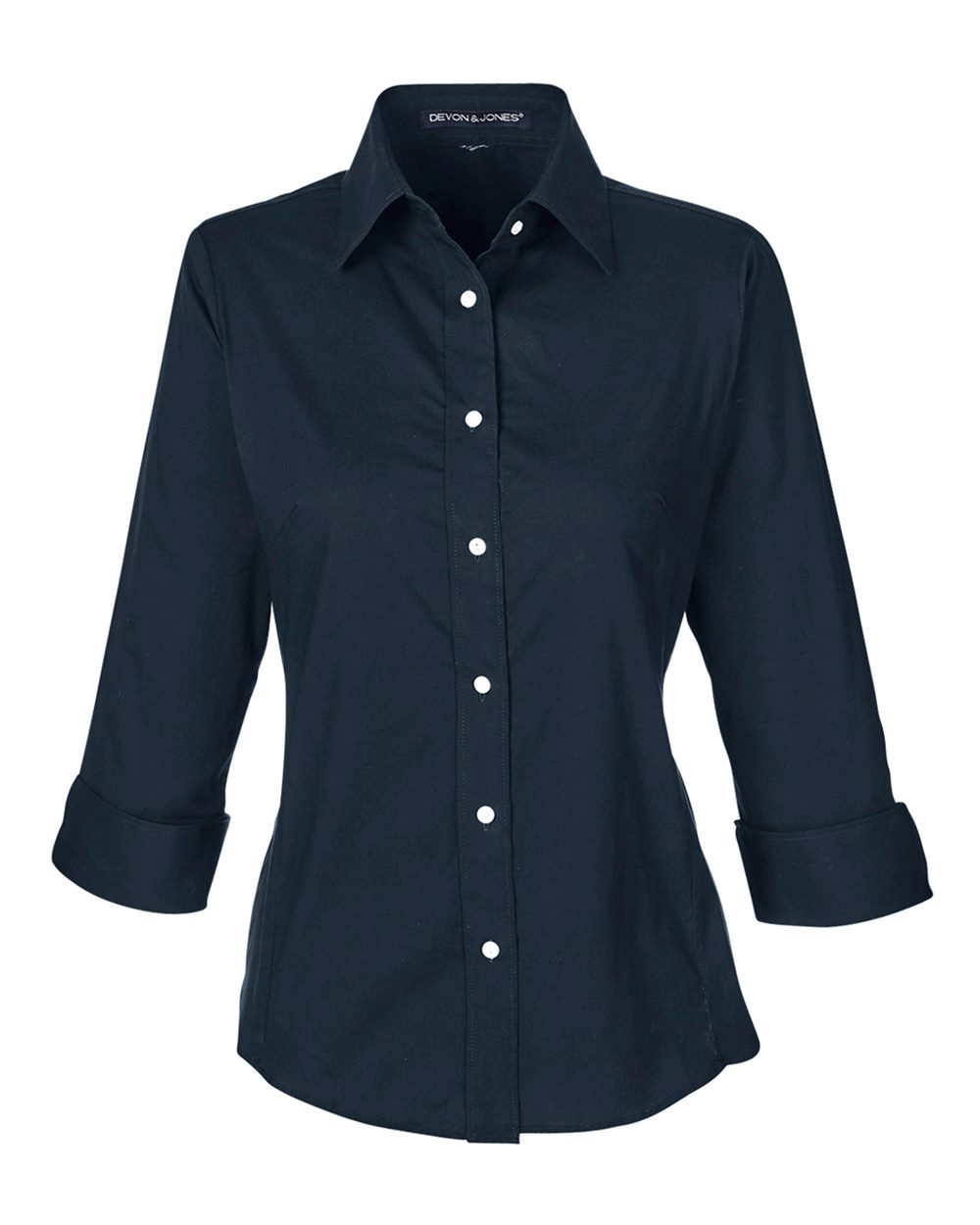 Devon & Jones - DPW - Women's Perfect Fit Three - Quarter Sleeve Stretch Poplin Dress Shirt - Navy -
