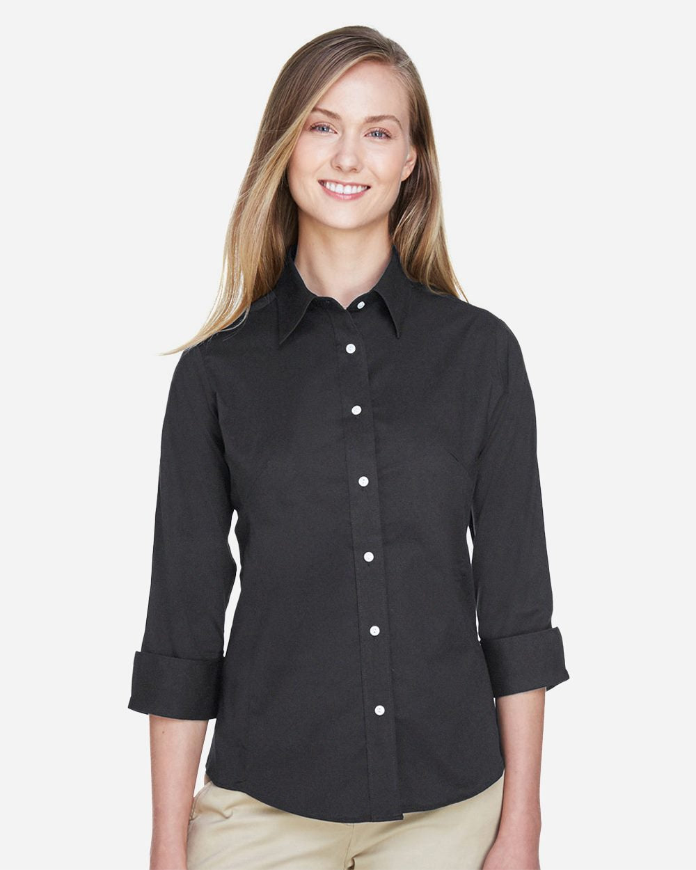 Devon & Jones - DPW - Women's Perfect Fit Three - Quarter Sleeve Stretch Poplin Dress Shirt - Red