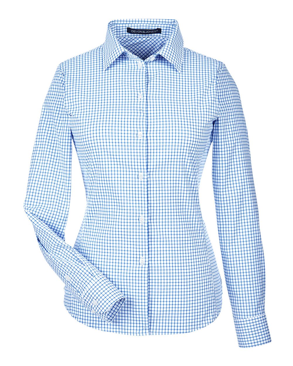 Devon & Jones - DGW - Women's CrownLux Performance Micro Windowpane Woven Dress Shirt - French Blue White -