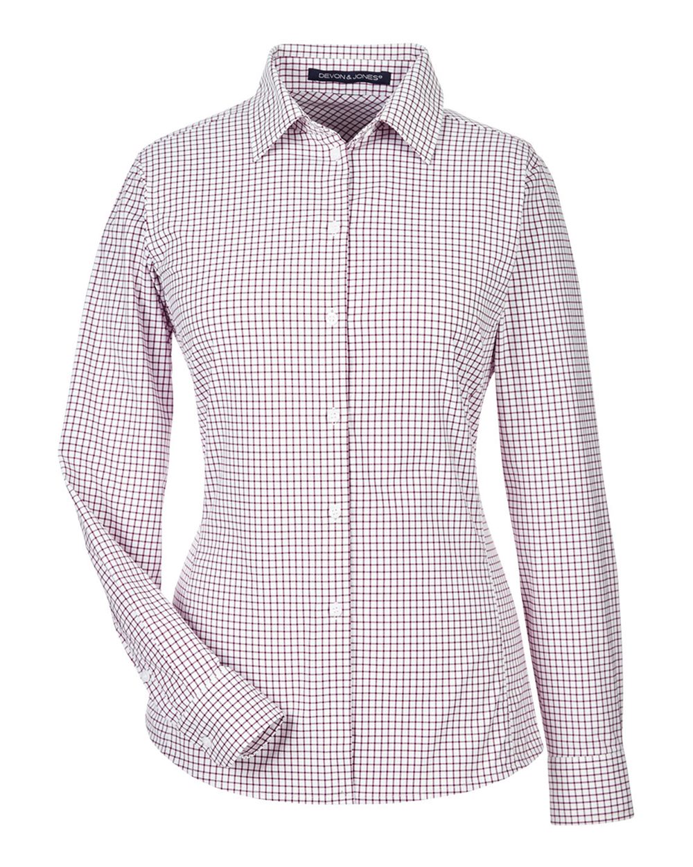 Devon & Jones - DGW - Women's CrownLux Performance Micro Windowpane Woven Dress Shirt - Burgundy White -