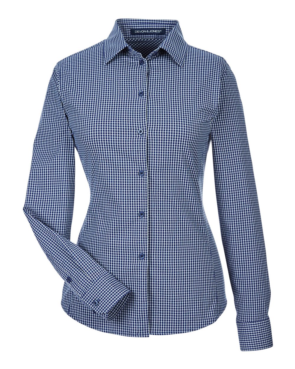 Devon & Jones - DGW - Women's CrownLux Performance Tonal Mini Check Woven Dress Shirt - Navy
