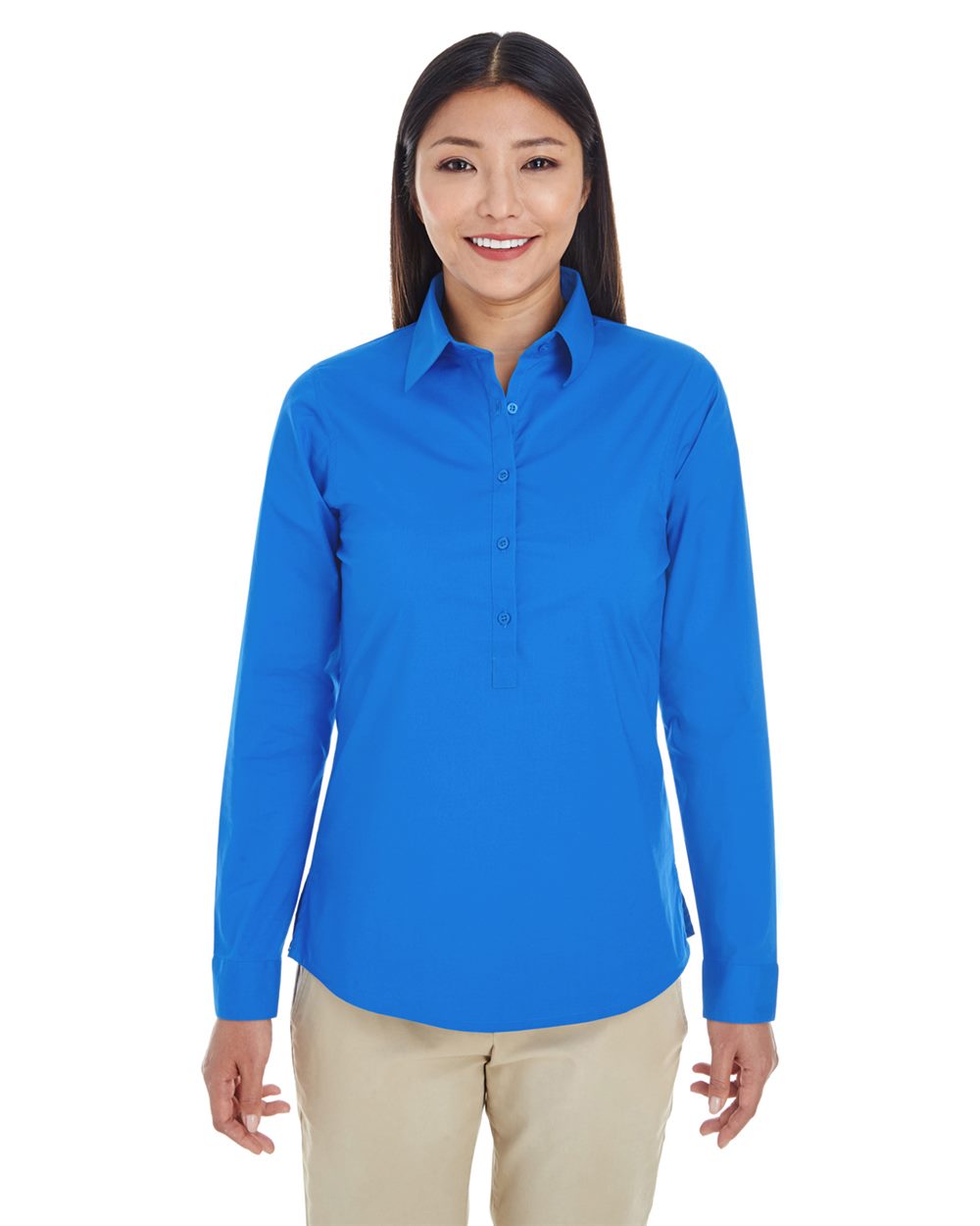 Devon & Jones - DPW - Women's Perfect Fit Half - Placket Tunic Dress Shirt - Navy