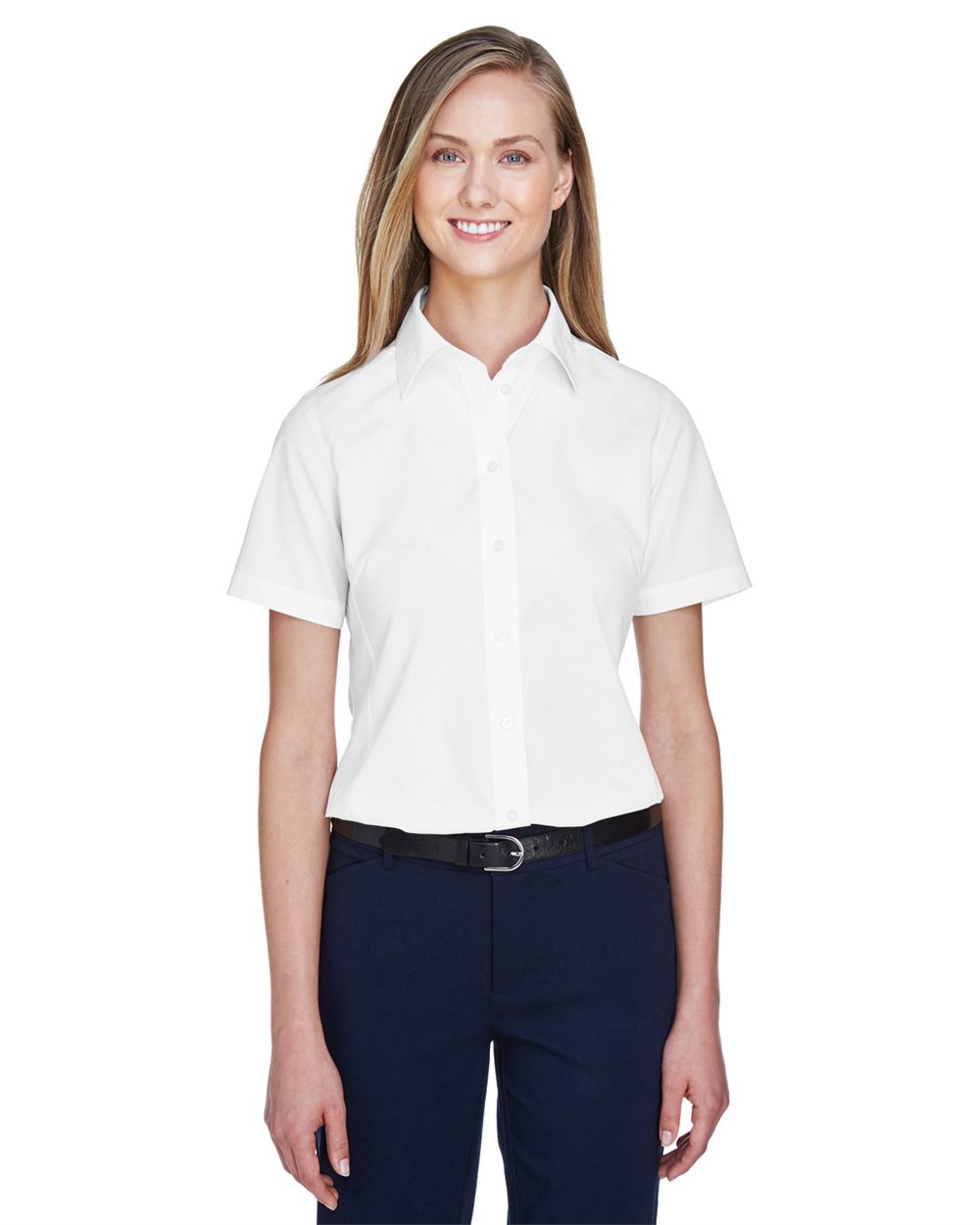 Devon & Jones - DSW - Women's Crown Collection Broadcloth Short Sleeve Woven Dress Shirt - White -