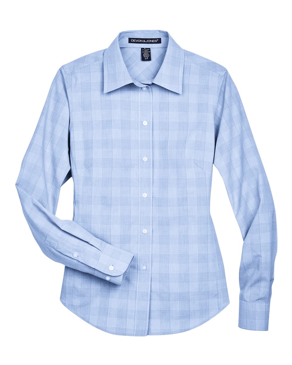 Devon & Jones - DGW - Women's Crown Collection Glen Plaid Woven Dress Shirt - White Light French Blue French Blue