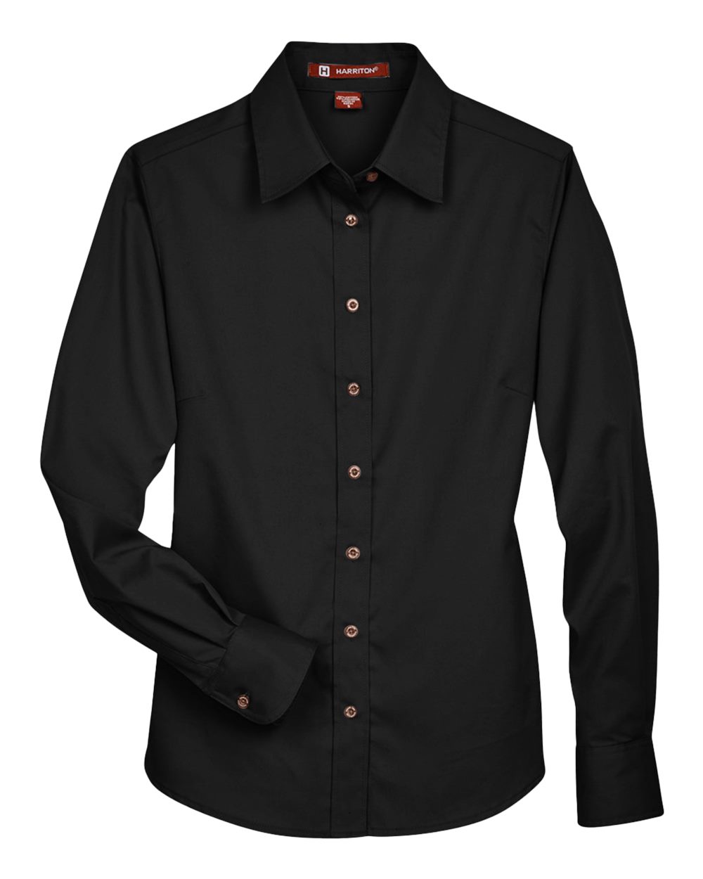 Harriton - MW - Women's Easy Blend Long Sleeve Twill Dress Shirt with Stain - Release - Black -
